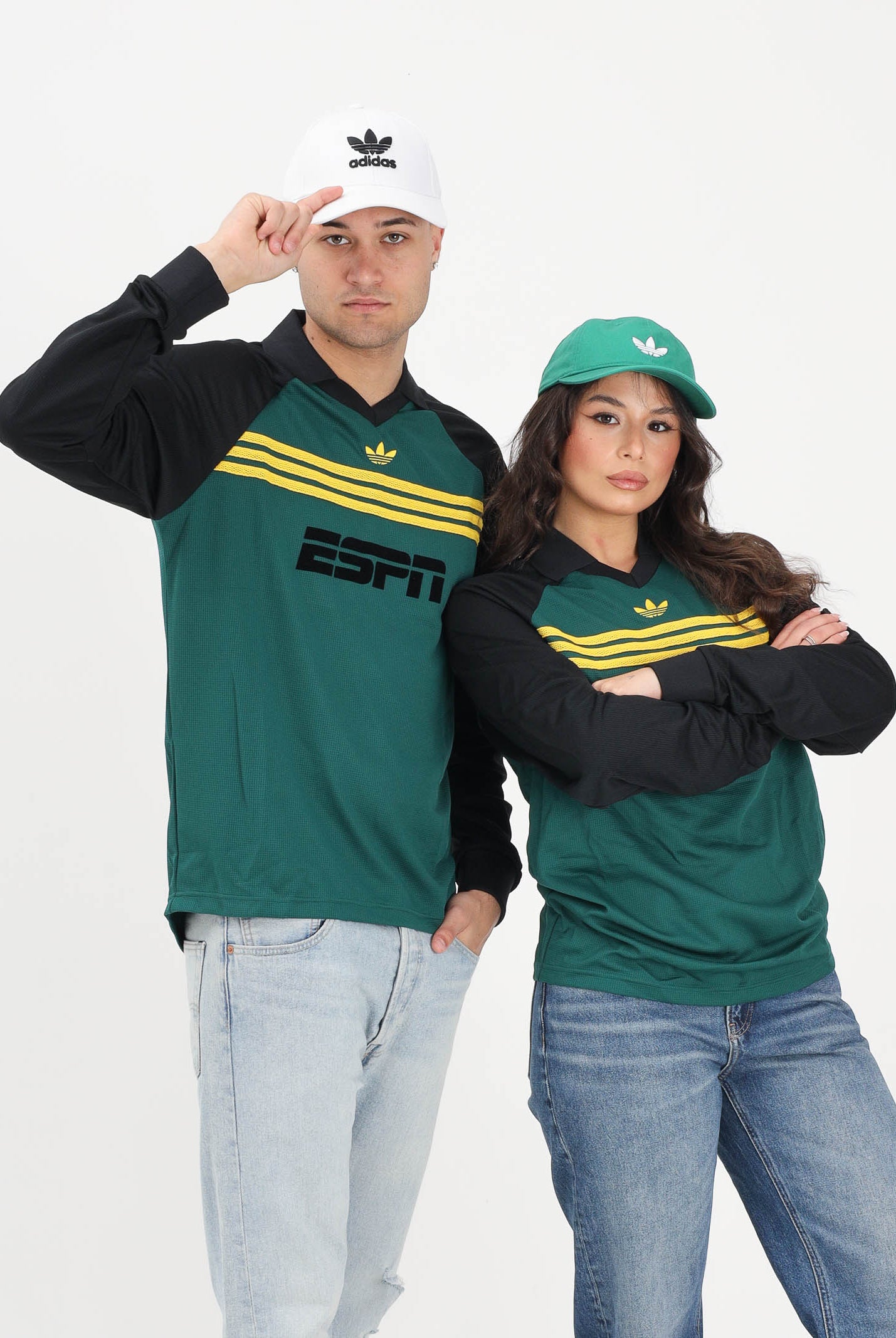 ADIDAS ORIGINALS Polo a manica lunga SPONSORED ARCHIVE verde e nera per uomo e donna KE3315 . ADIDAS ORIGINALS