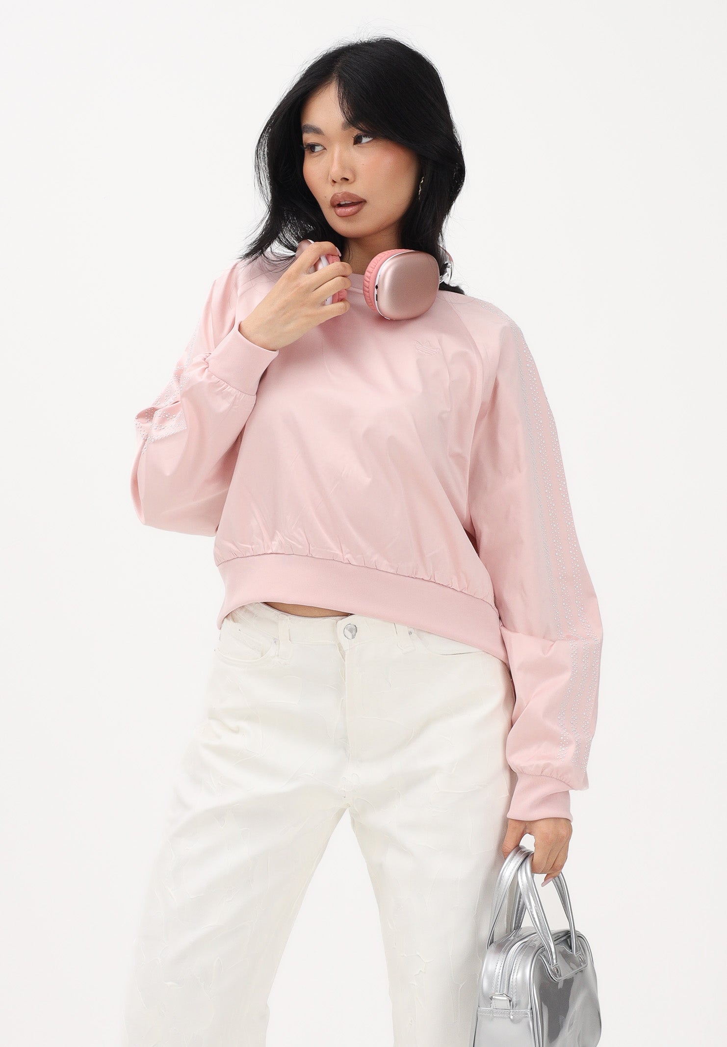 ADIDAS ORIGINALS Felpa girocollo PEARL JACQUARD rosa da donna KE3354 . ADIDAS ORIGINALS