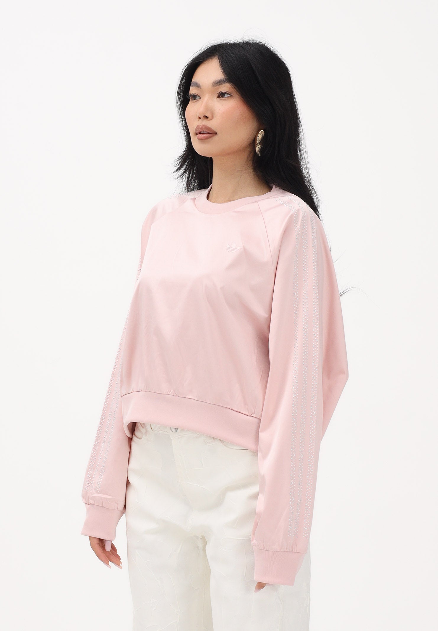 ADIDAS ORIGINALS Felpa girocollo PEARL JACQUARD rosa da donna KE3354 . ADIDAS ORIGINALS