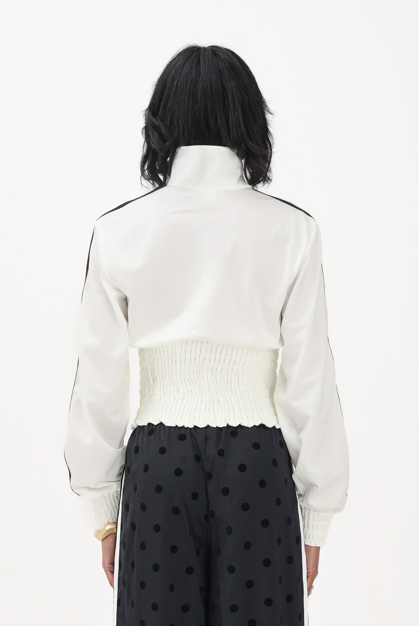 ADIDAS ORIGINALS Felpa con zip SMOCKED FIREBIRD bianca da donna KE3436 . ADIDAS ORIGINALS