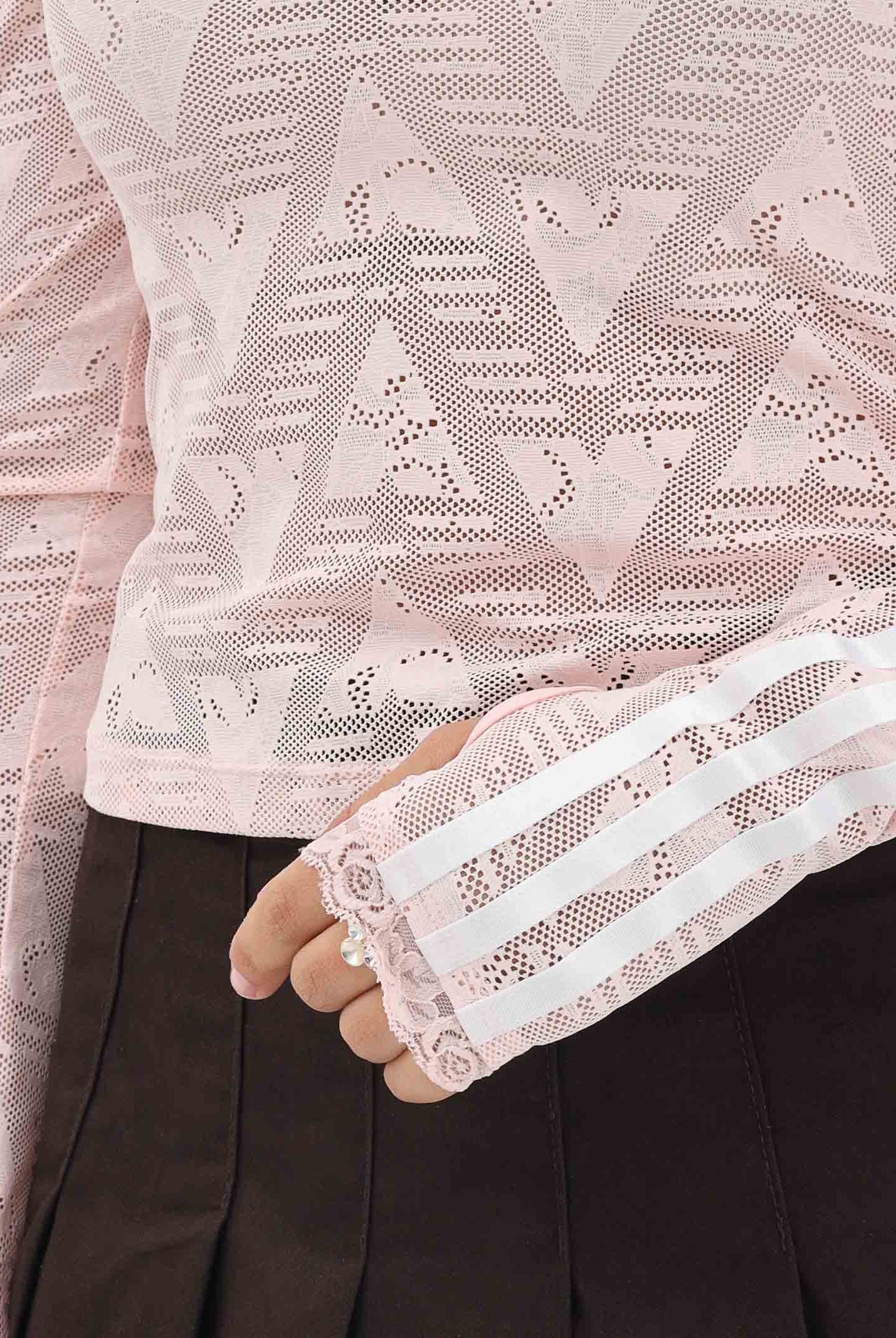ADIDAS ORIGINALS Top a manica lunga Lace Bardot rosa da donna KE3459 . ADIDAS ORIGINALS