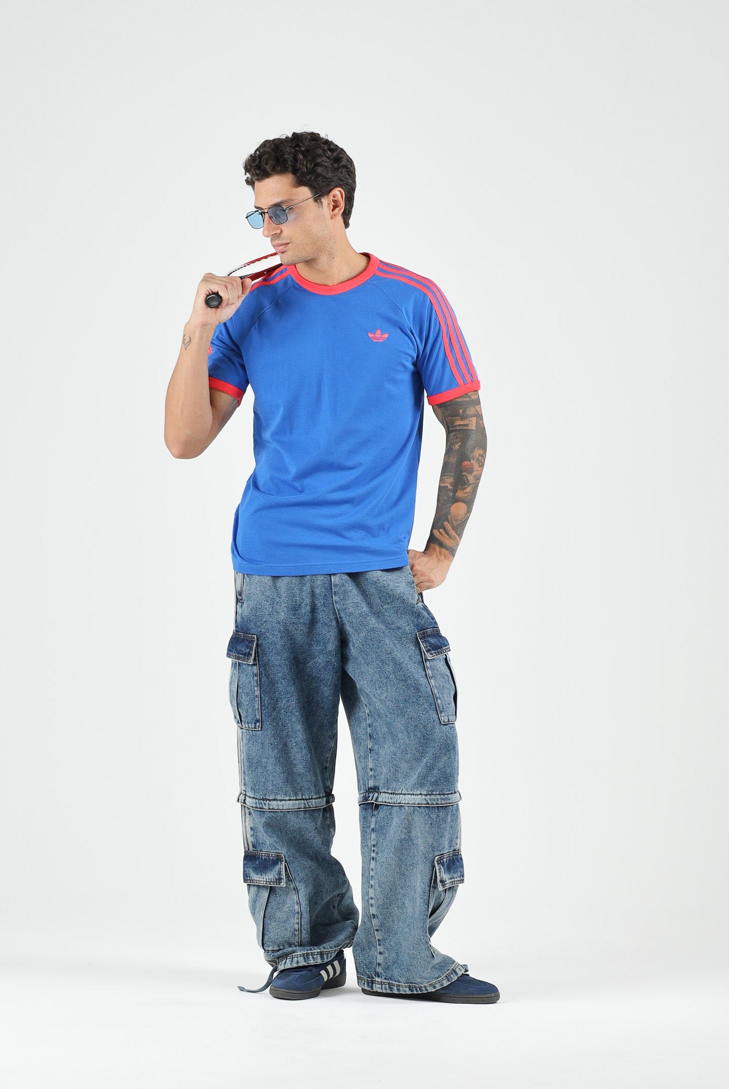 ADIDAS ORIGINALS T-shirt 3-Stripes Blue blu da uomo con righe a contrasto KE3531 . ADIDAS ORIGINALS
