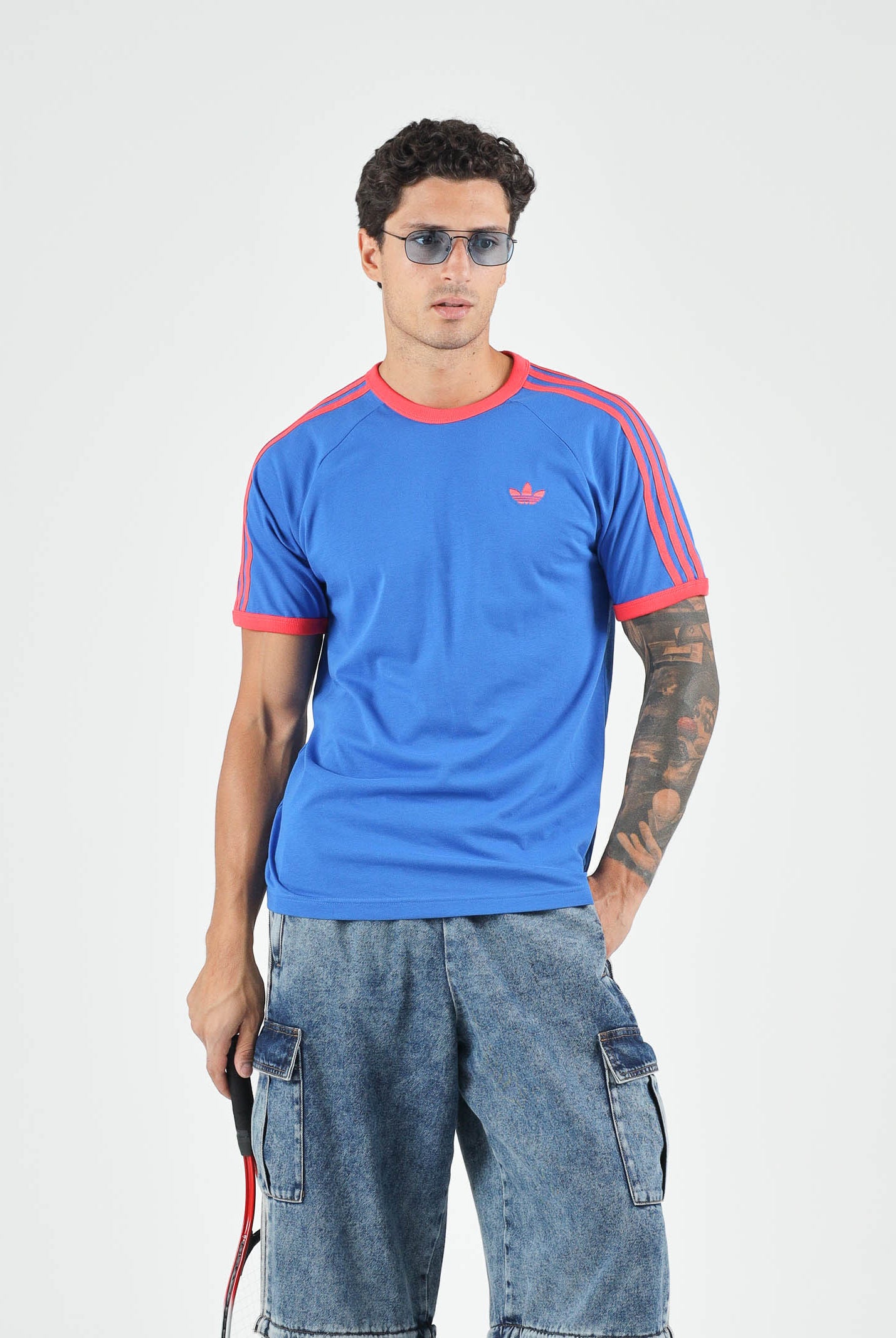 ADIDAS ORIGINALS T-shirt 3-Stripes Blue blu da uomo con righe a contrasto KE3531 . ADIDAS ORIGINALS