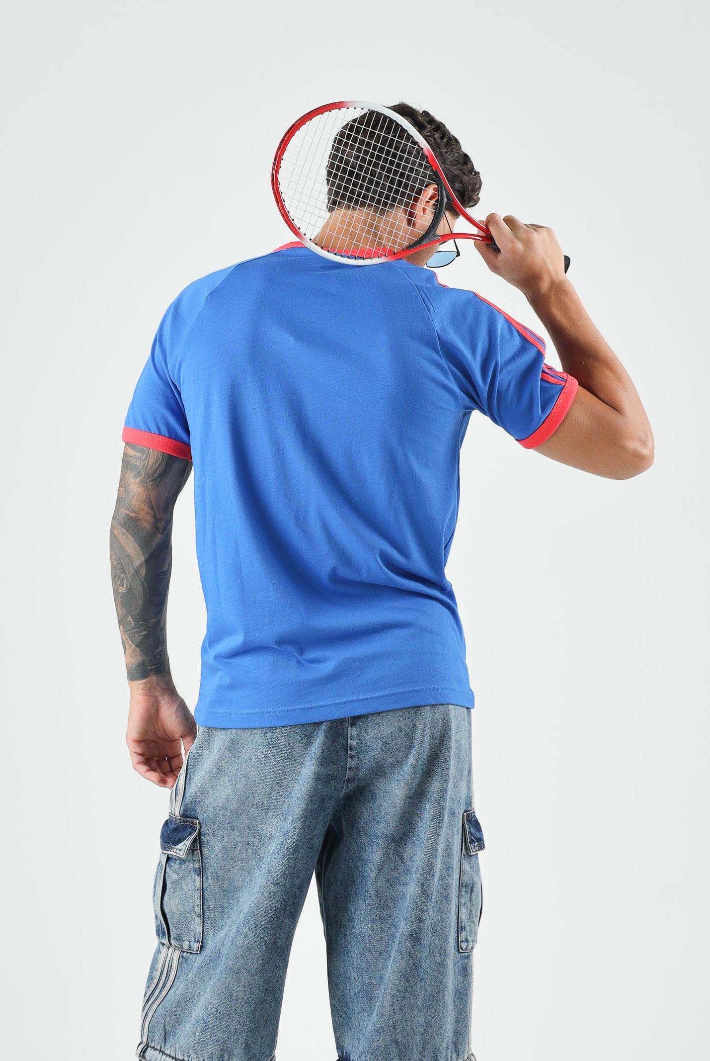 ADIDAS ORIGINALS T-shirt 3-Stripes Blue blu da uomo con righe a contrasto KE3531 . ADIDAS ORIGINALS