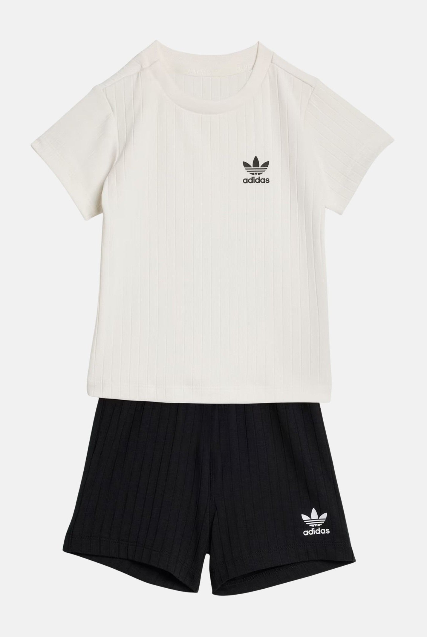 ADIDAS ORIGINALS Completino Wide Rib con T-shirt e short a coste larghe bianco nero da neonato KE4984 . ADIDAS ORIGINALS