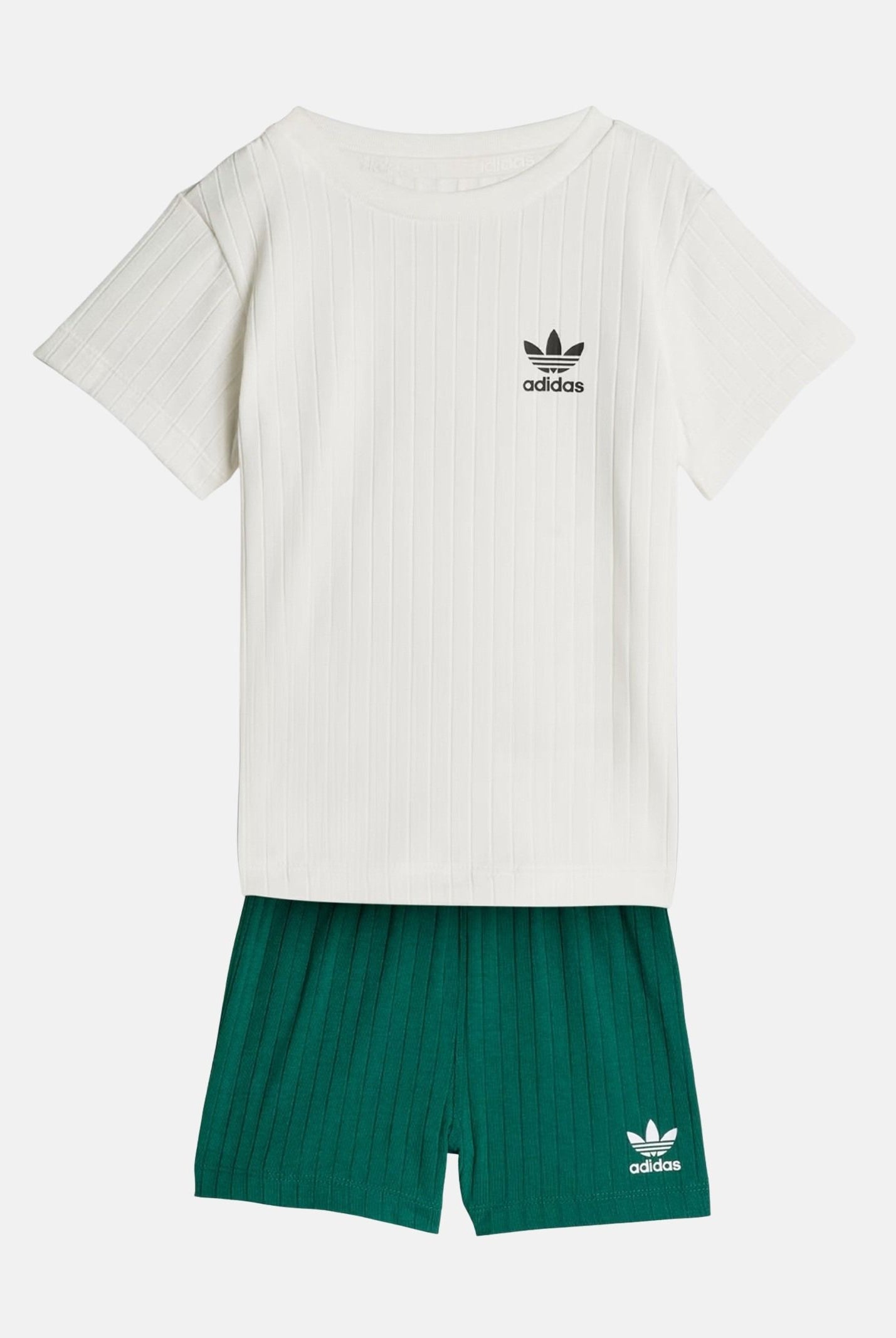 ADIDAS ORIGINALS Completino Wide Rib con T-shirt e short a coste larghe bianco bianco e verde da neonato KE4986 . ADIDAS ORIGINALS