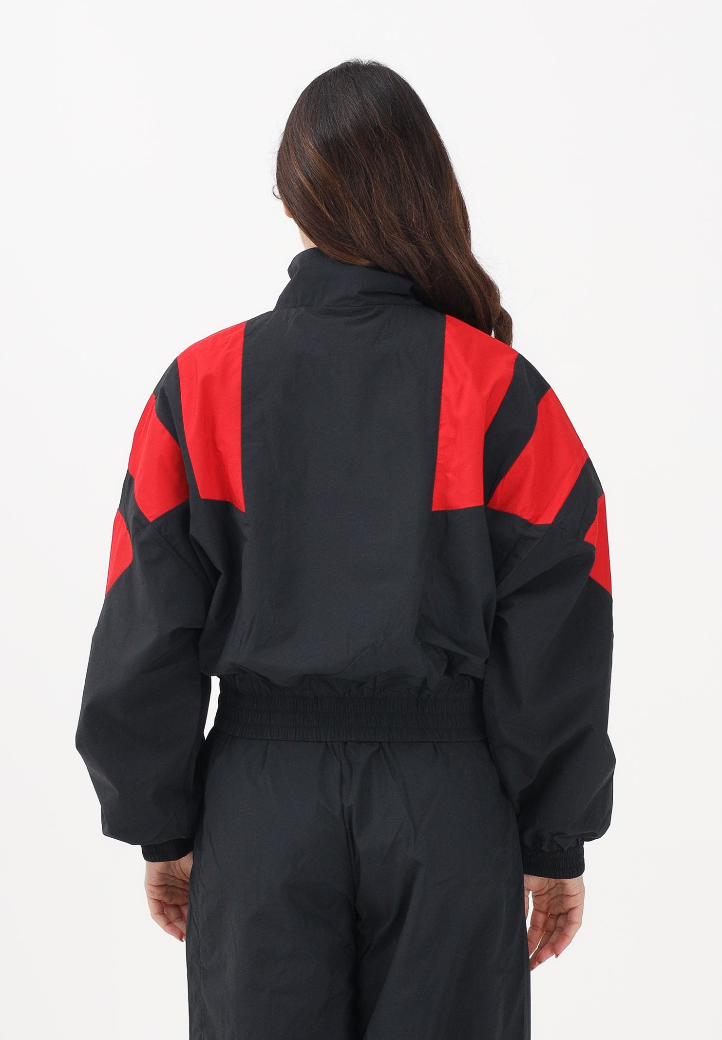 ADIDAS ORIGINALS Giacca a vento BLOCKED WASHED nera e rossa da donna KE5036 . ADIDAS ORIGINALS