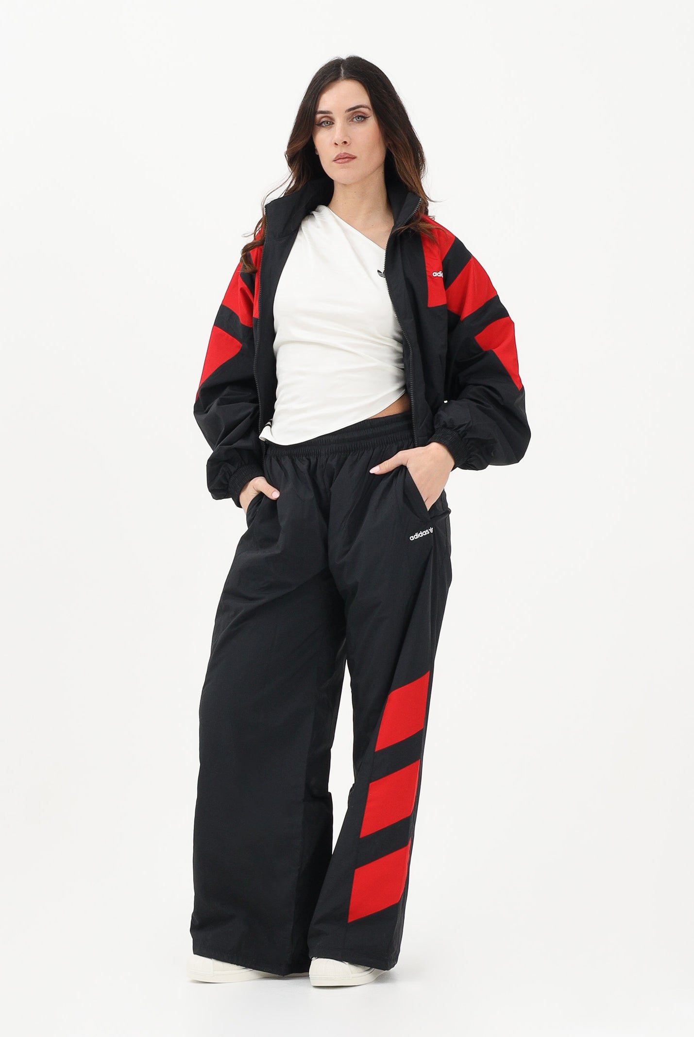 ADIDAS ORIGINALS Pantalone sportivo Blocked Washed nero e rosso da donna KE5037 . ADIDAS ORIGINALS
