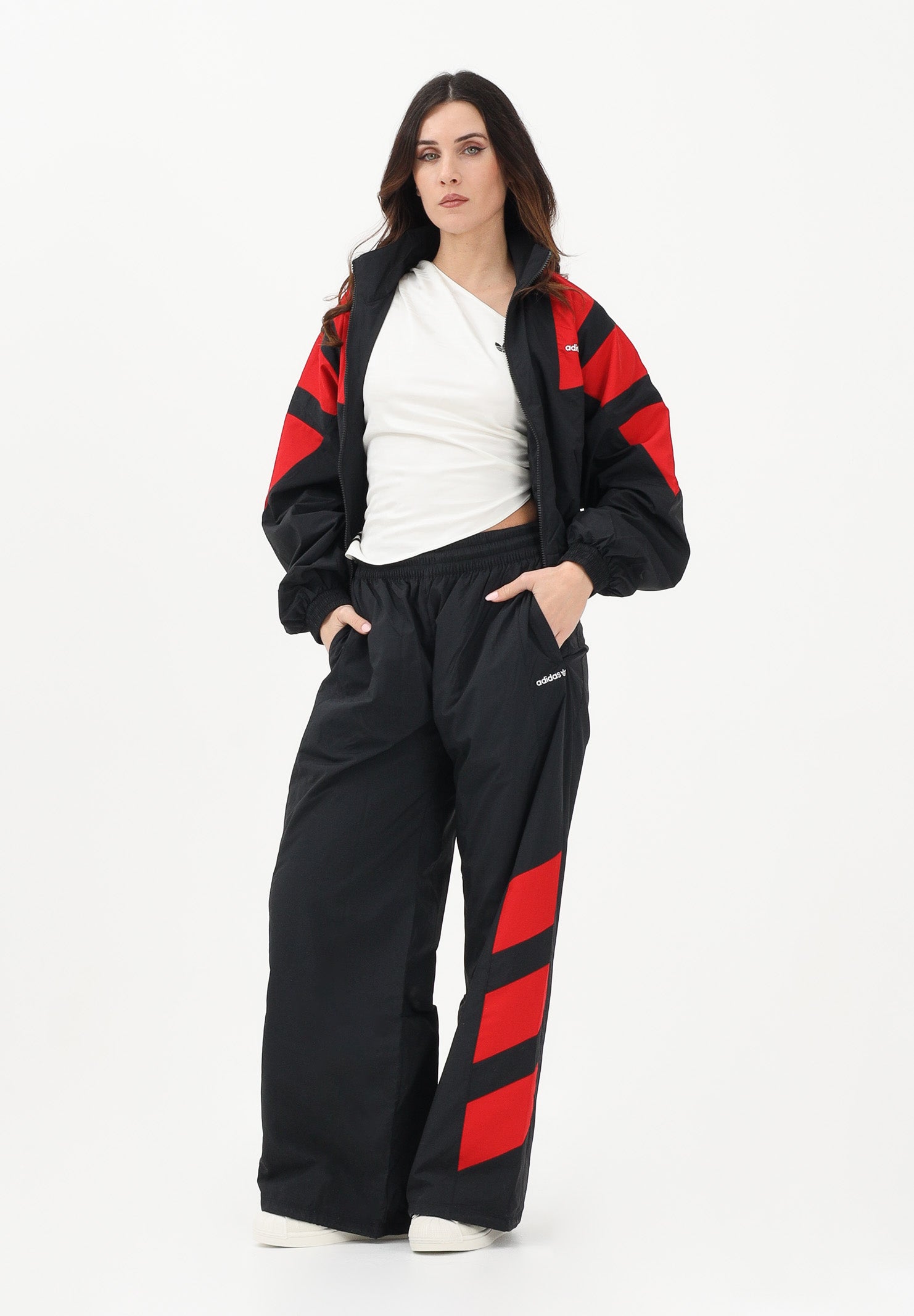 ADIDAS ORIGINALS Pantalone sportivo Blocked Washed nero e rosso da donna KE5037 . ADIDAS ORIGINALS