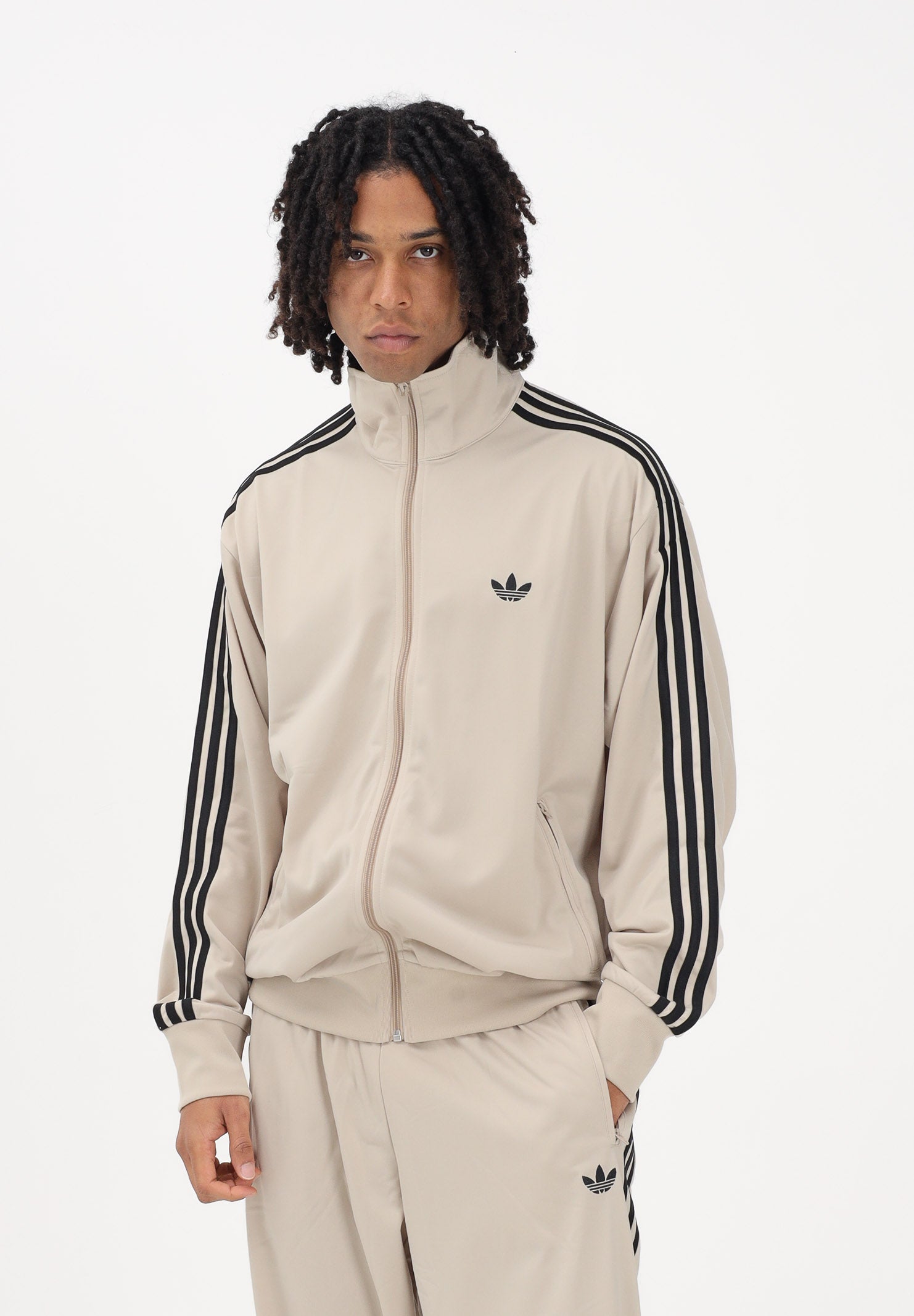 ADIDAS ORIGINALS Felpa con zip FIREBIRD beige e nera da uomo KE7960 . ADIDAS ORIGINALS
