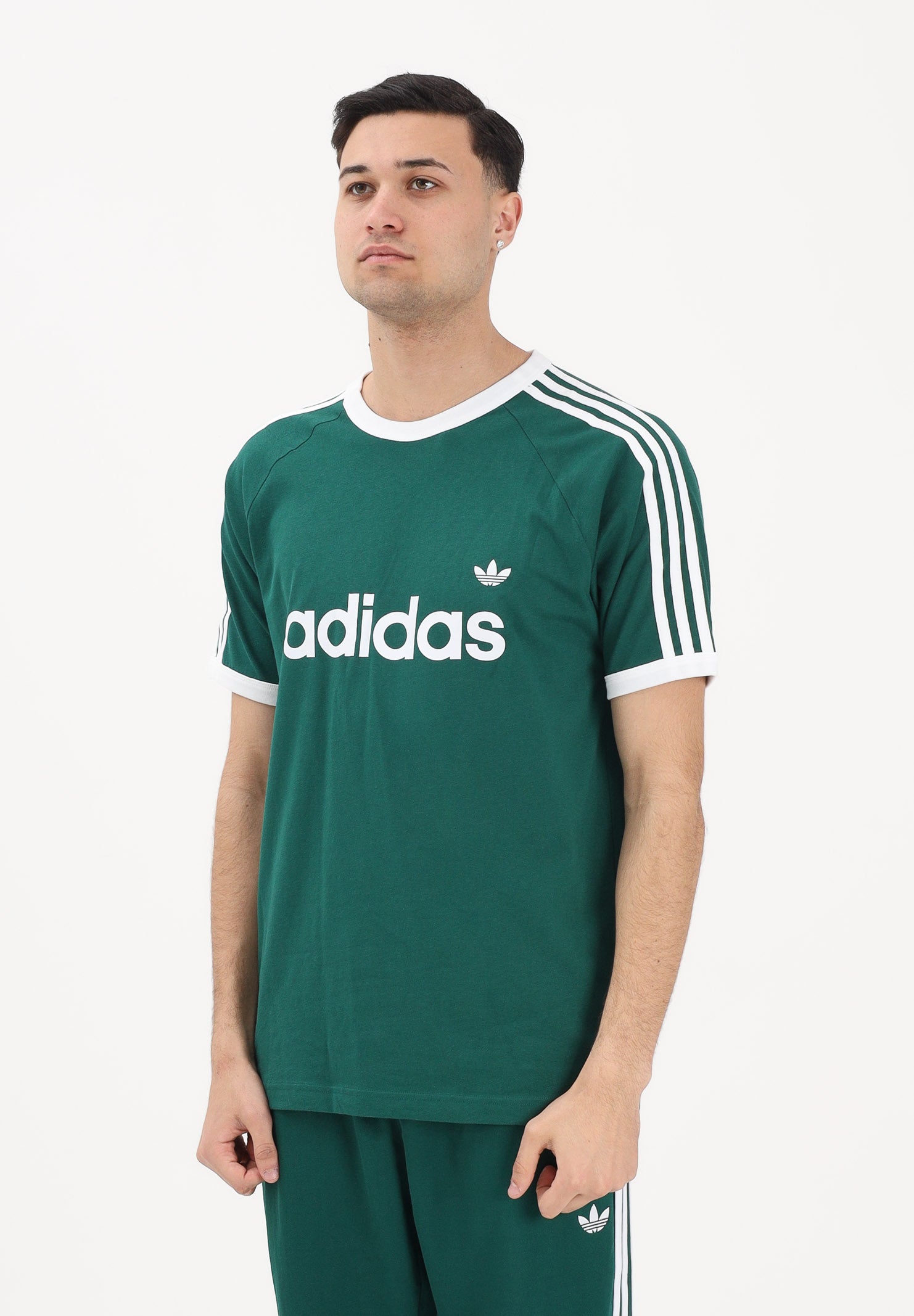 ADIDAS ORIGINALS T-shirt a manica corta 3-Stripes Slim Ringer verde da uomo KF0415 . ADIDAS ORIGINALS