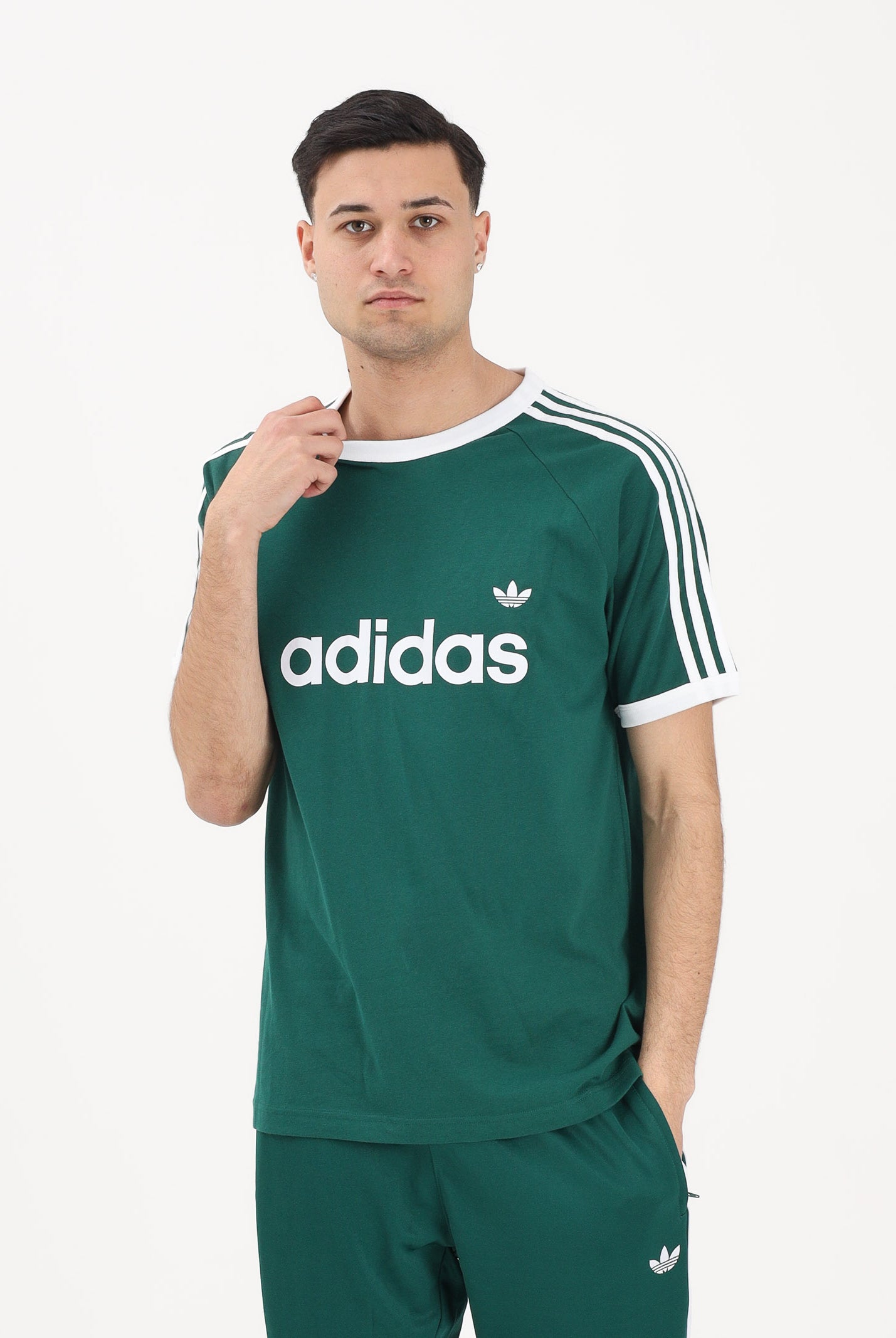 ADIDAS ORIGINALS T-shirt a manica corta 3-Stripes Slim Ringer verde da uomo KF0415 . ADIDAS ORIGINALS