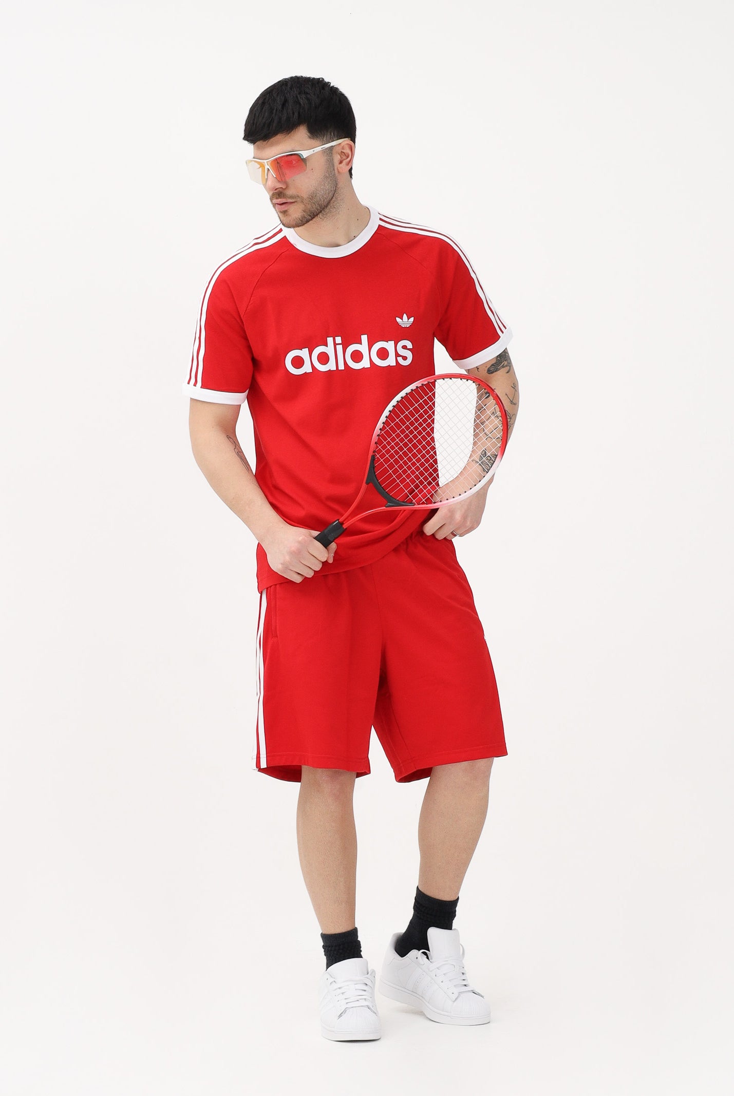 ADIDAS ORIGINALS T-shirt a manica corta 3-Stripes Slim Ringer rossa da uomo KF0416 . ADIDAS ORIGINALS