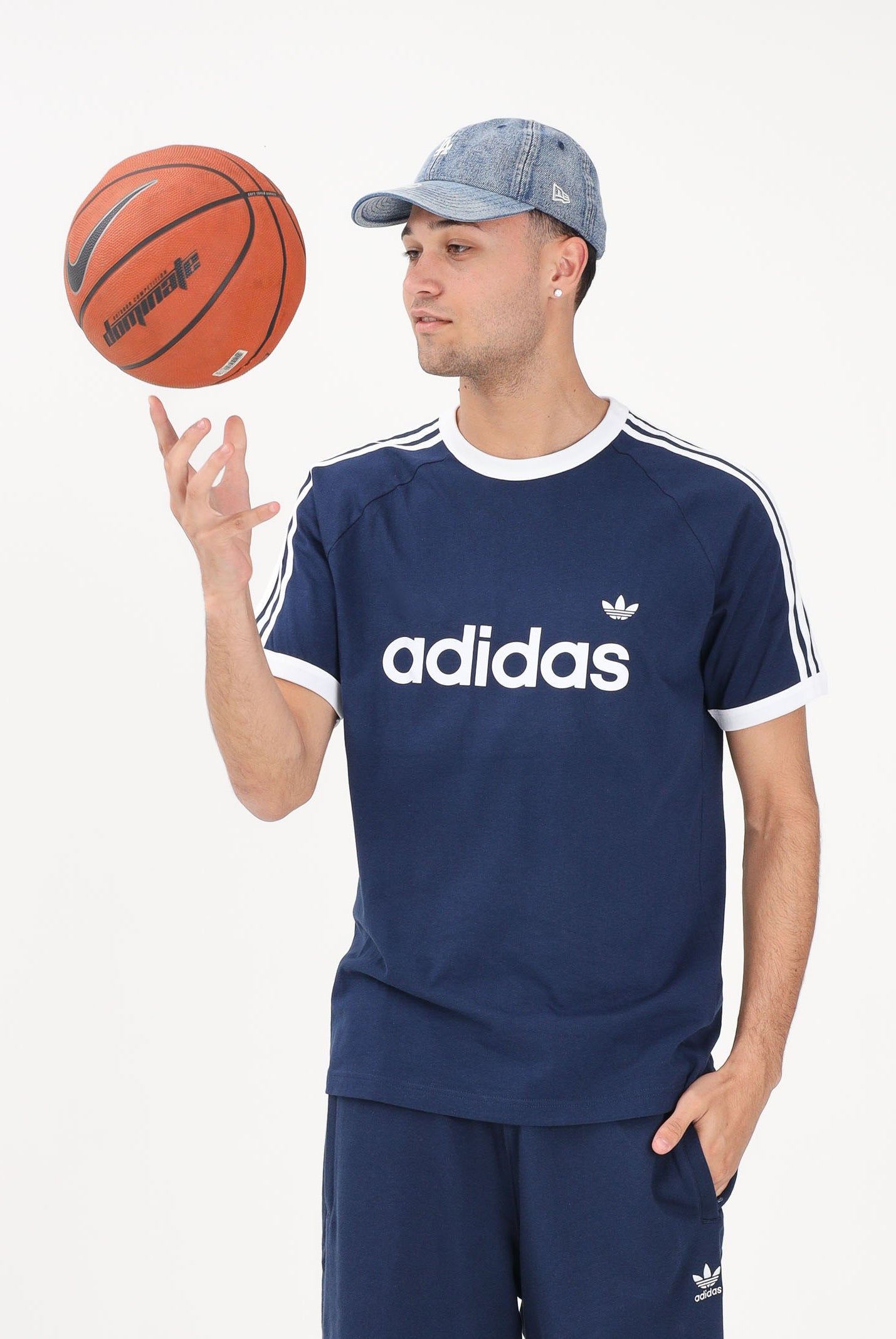 ADIDAS ORIGINALS T-shirt a manica corta 3-Stripes Slim Ringer blu da uomo KF0419 . ADIDAS ORIGINALS