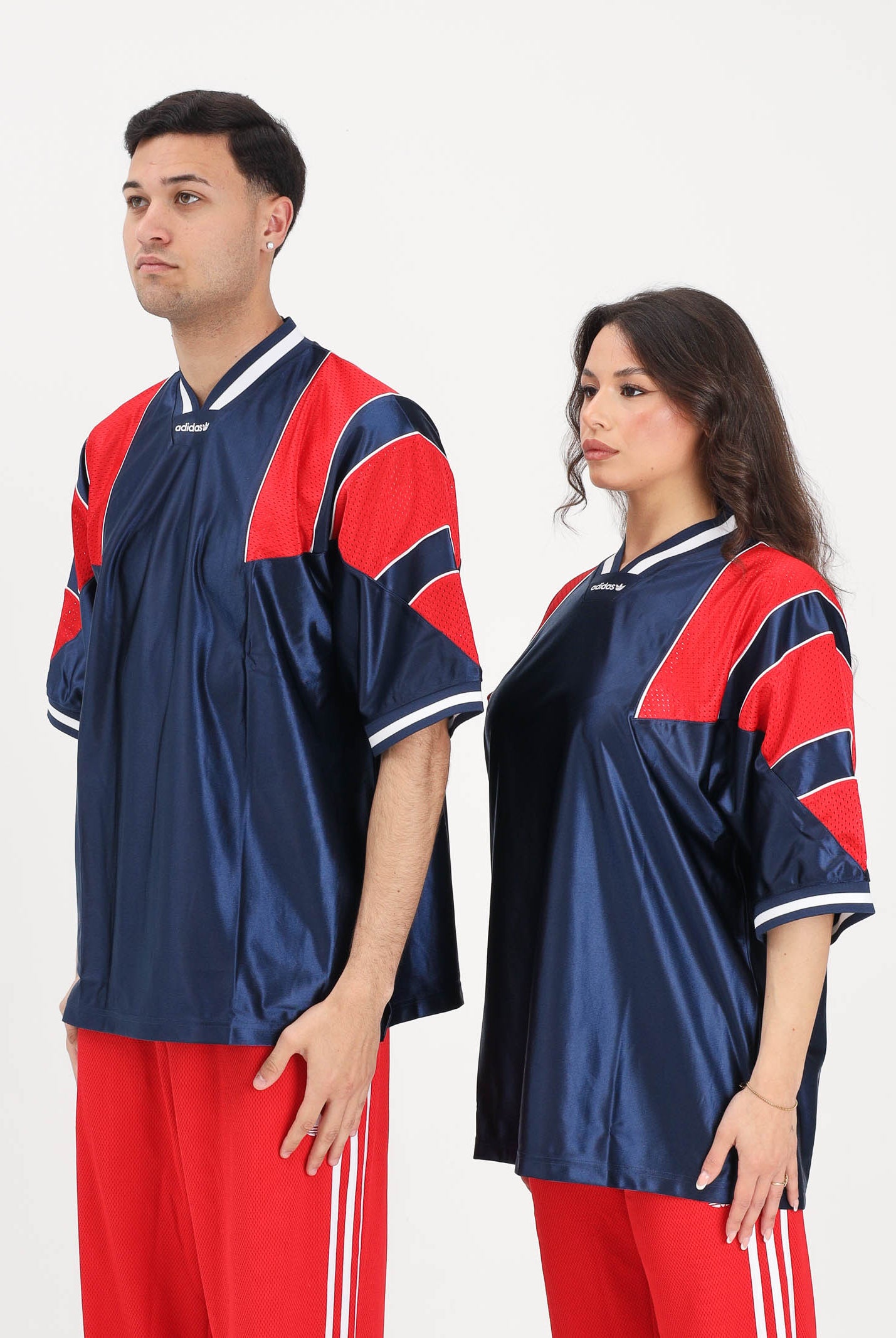 ADIDAS ORIGINALS T-shirt a manica corta PANEL JERSEY blu e rossa per uomo e donna KF0424 . ADIDAS ORIGINALS
