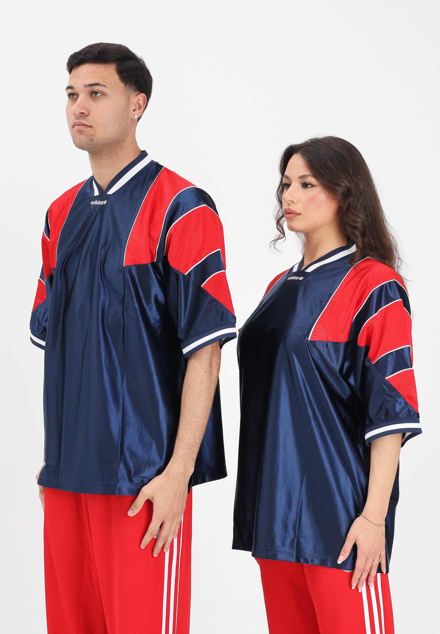 ADIDAS ORIGINALS T-shirt a manica corta PANEL JERSEY blu e rossa per uomo e donna KF0424 . ADIDAS ORIGINALS