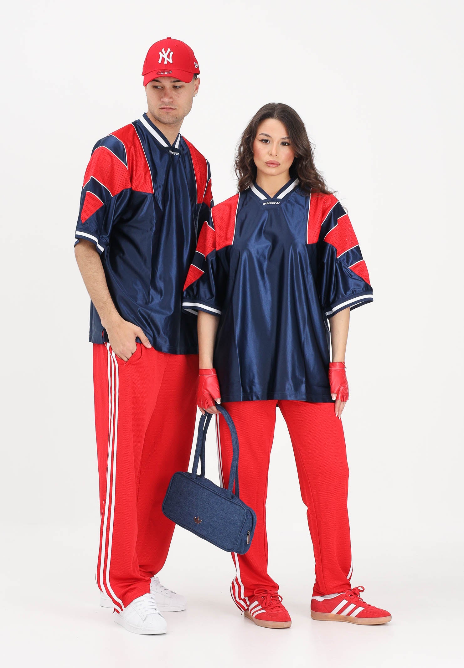 ADIDAS ORIGINALS T-shirt a manica corta PANEL JERSEY blu e rossa per uomo e donna KF0424 . ADIDAS ORIGINALS