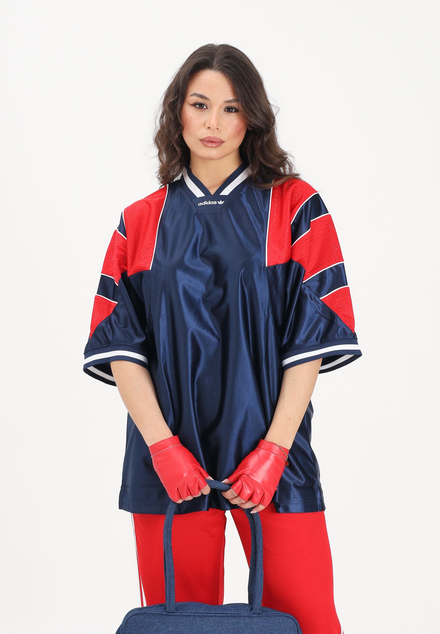 ADIDAS ORIGINALS T-shirt a manica corta PANEL JERSEY blu e rossa per uomo e donna KF0424 . ADIDAS ORIGINALS