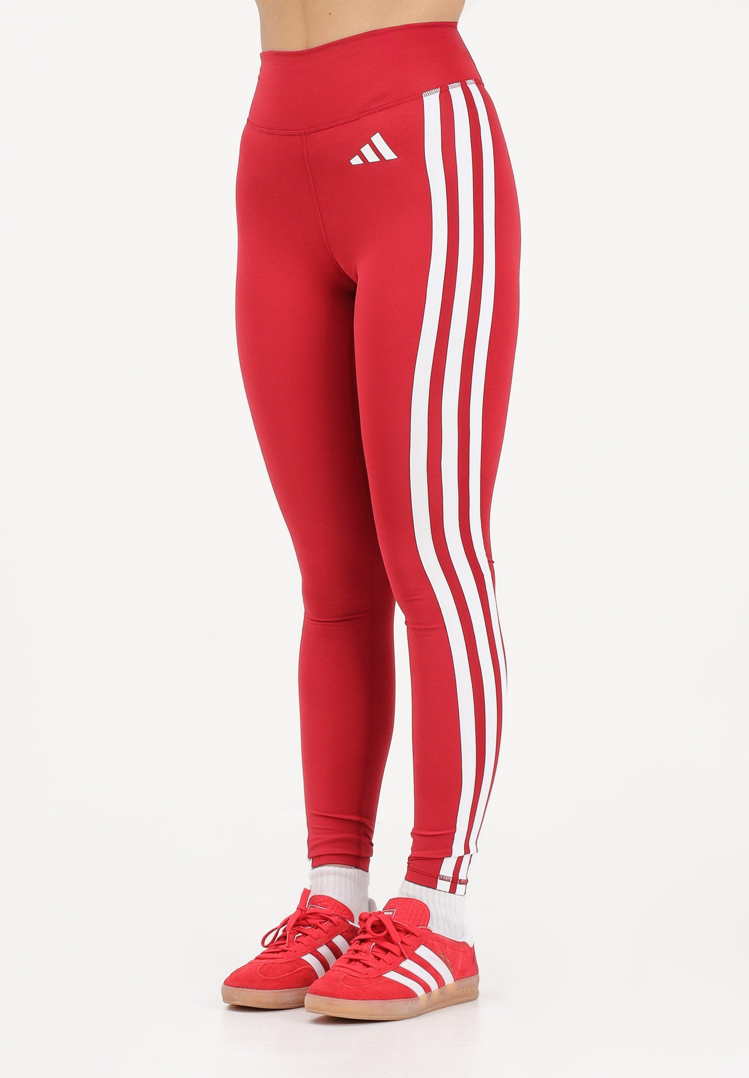 ADIDAS PERFORMANCE Leggings Optime Essentials Workout 3-Stripes 7/8 rosso da donna KF8557 . ADIDAS PERFORMANCE