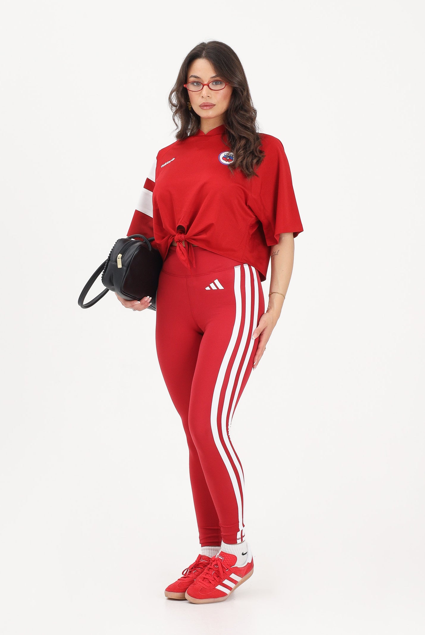 ADIDAS PERFORMANCE Leggings Optime Essentials Workout 3-Stripes 7/8 rosso da donna KF8557 . ADIDAS PERFORMANCE