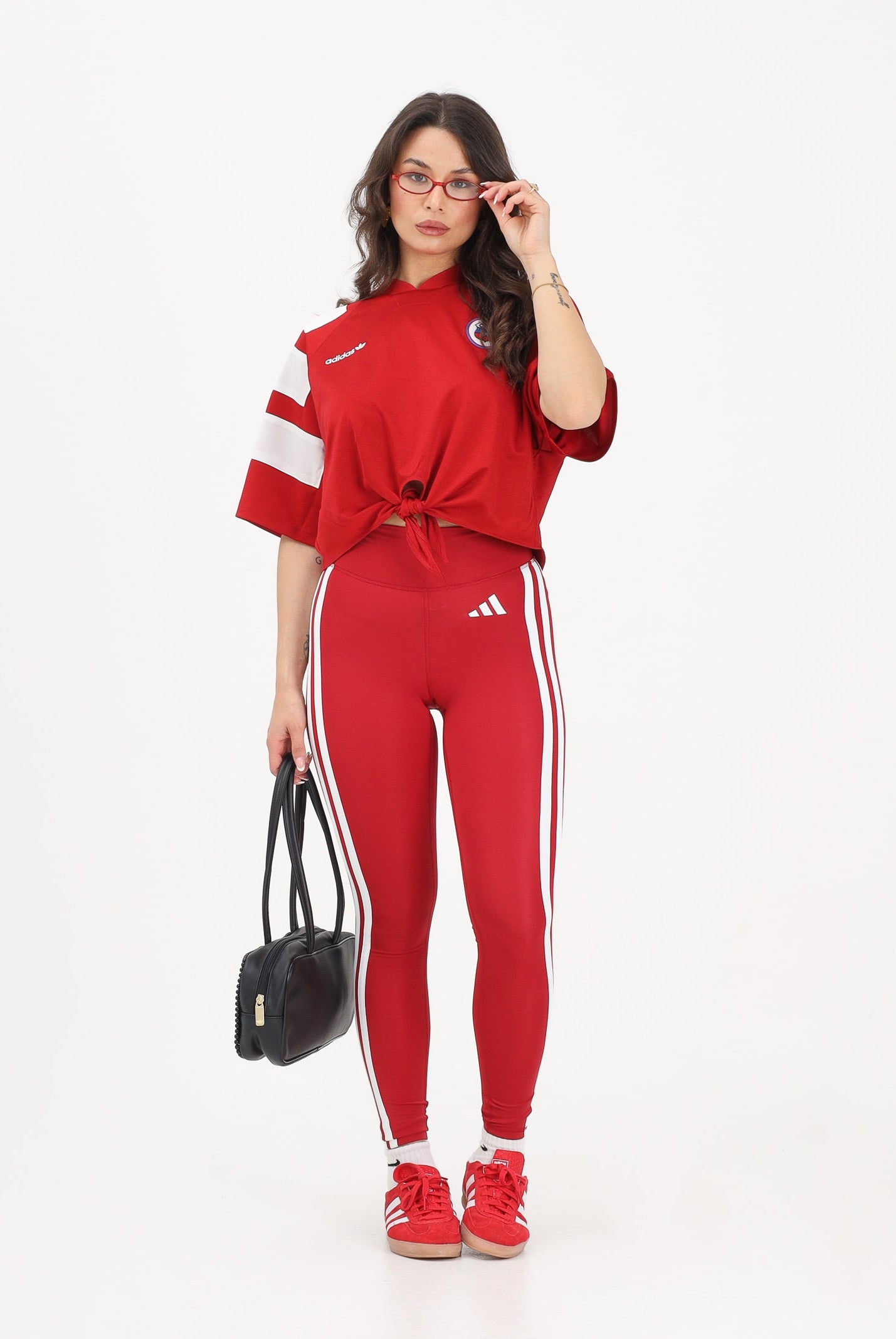 ADIDAS PERFORMANCE Leggings Optime Essentials Workout 3-Stripes 7/8 rosso da donna KF8557 . ADIDAS PERFORMANCE