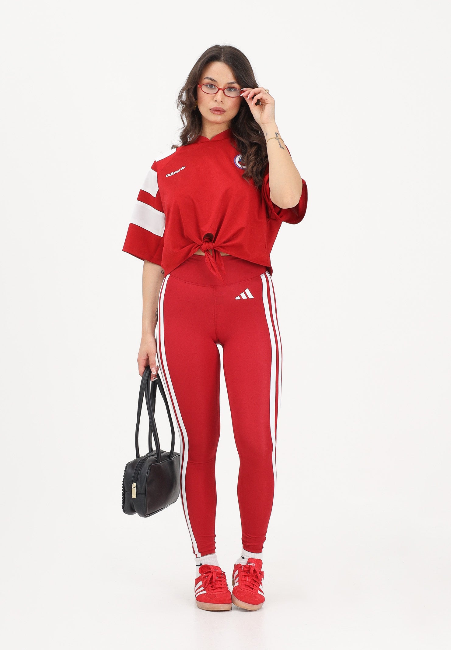 ADIDAS PERFORMANCE Leggings Optime Essentials Workout 3-Stripes 7/8 rosso da donna KF8557 . ADIDAS PERFORMANCE