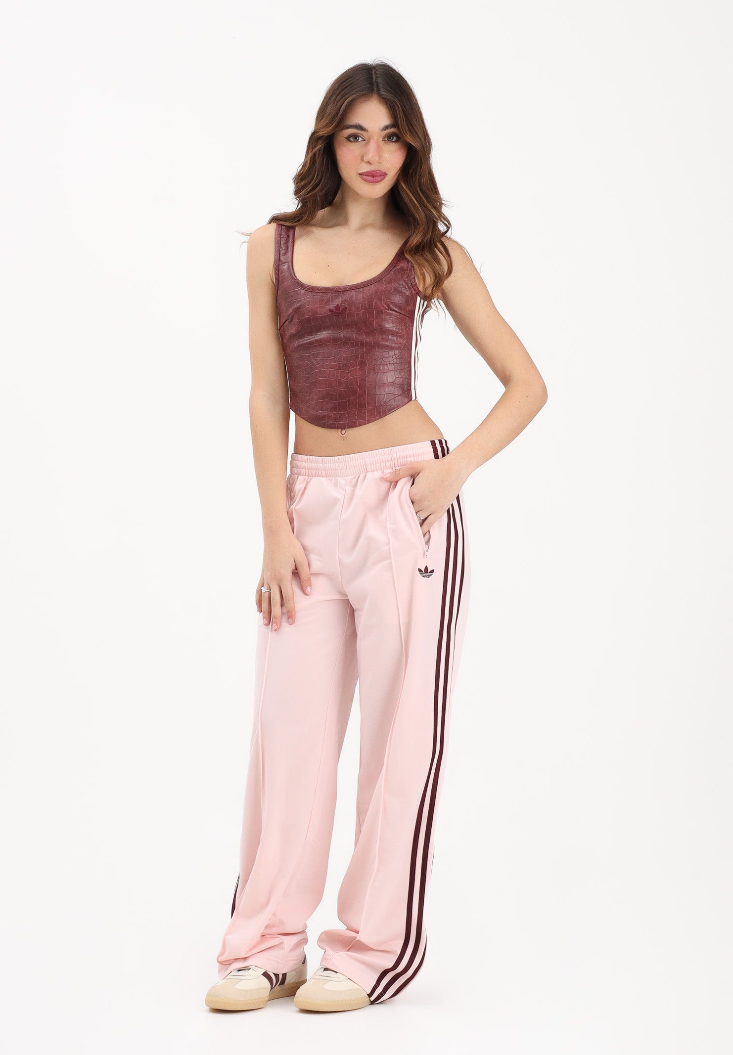 ADIDAS ORIGINALS Pantalone sportivo LOOSE FIREBIRD rosa e bordeaux da donna KG3702 . ADIDAS ORIGINALS