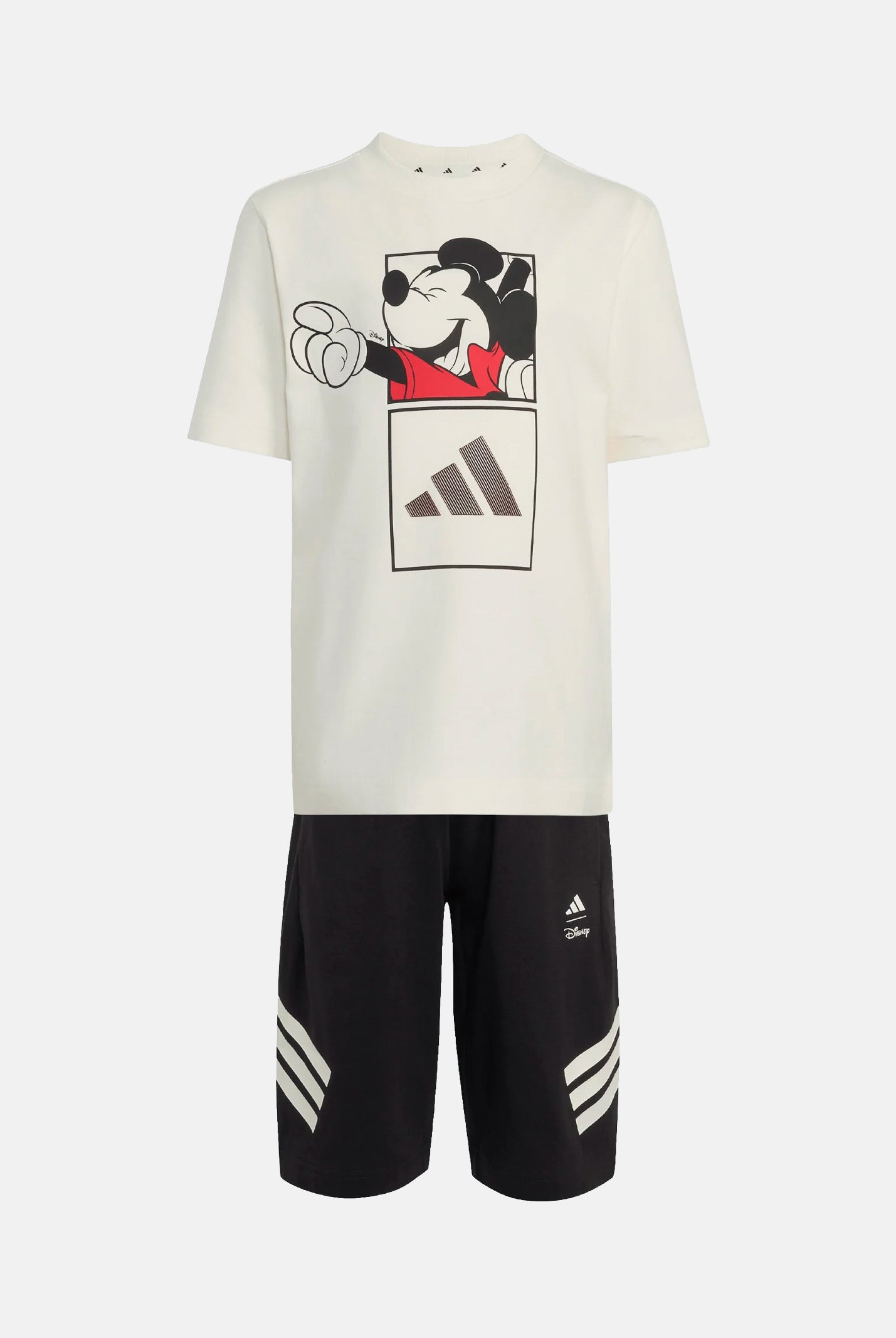 ADIDAS ORIGINALS set T-shirt e shorts Disney Mickey Mouse Off White e Black bianco panna e nero neonato. KG6128 . ADIDAS ORIGINALS