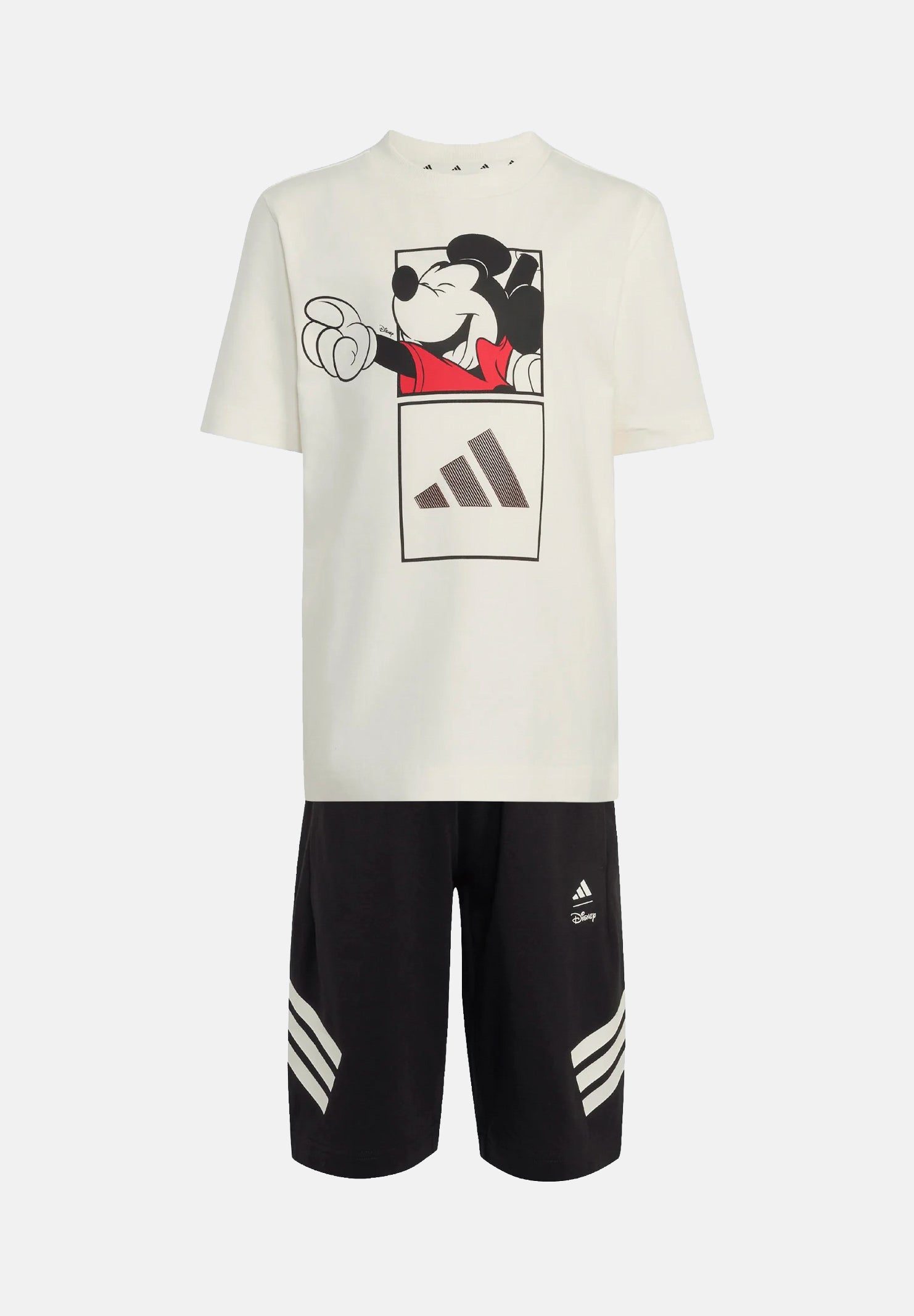 ADIDAS ORIGINALS set T-shirt e shorts Disney Mickey Mouse Off White e Black bianco panna e nero neonato. KG6128 . ADIDAS ORIGINALS