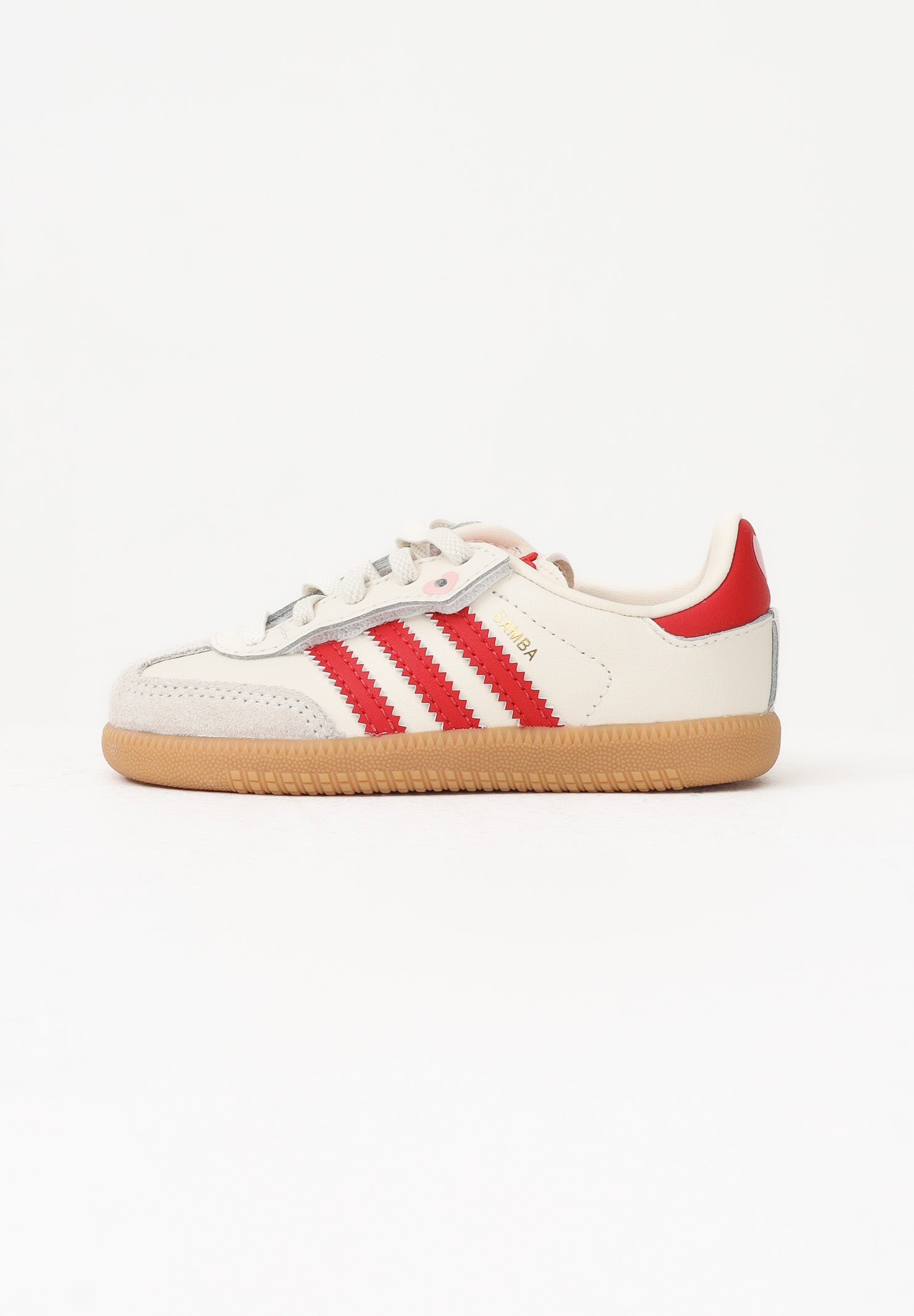 ADIDAS ORIGINALS Sneakers SAMBA ELASTIC LACES beige e rosse da neonato KI6682 . ADIDAS ORIGINALS