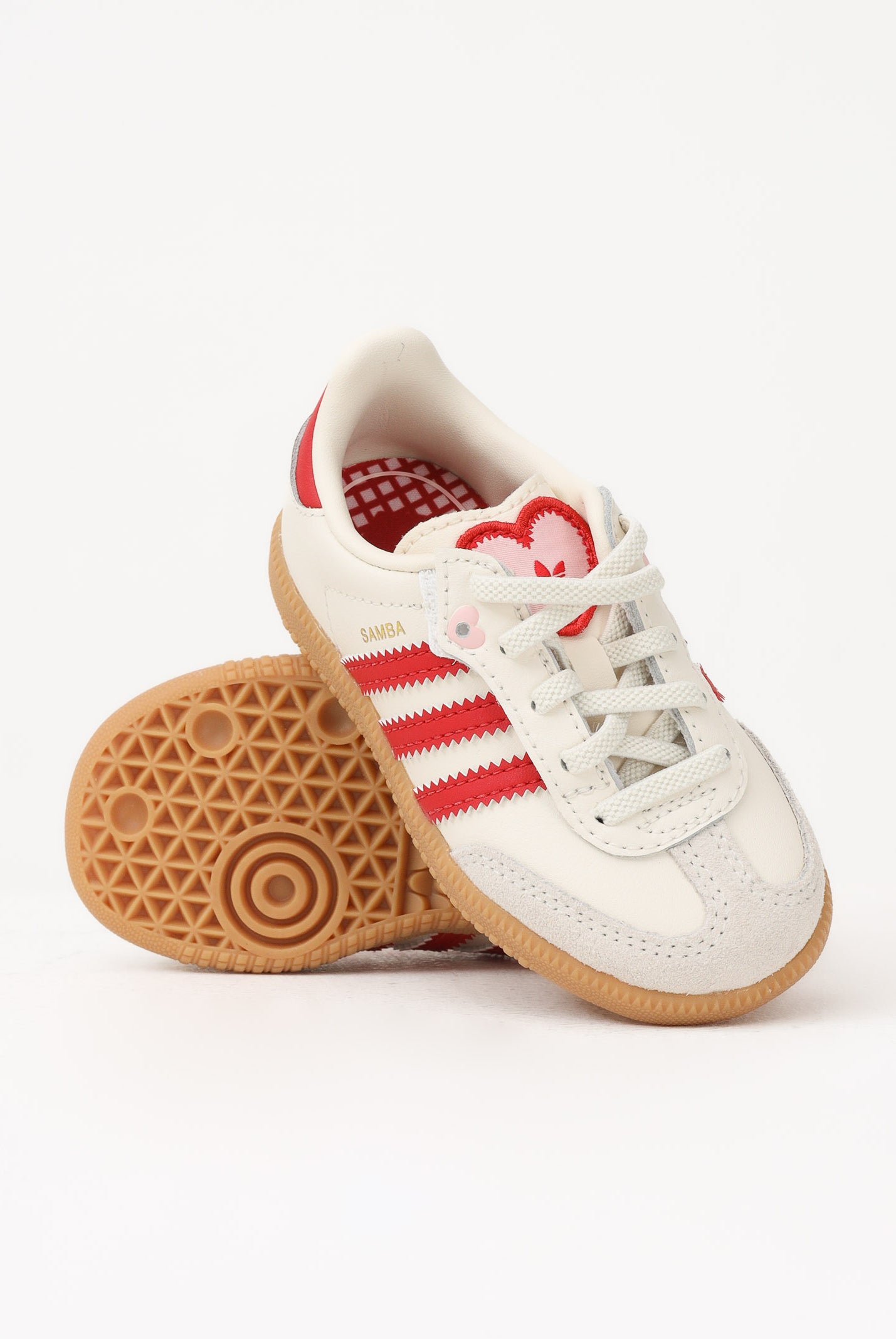 ADIDAS ORIGINALS Sneakers SAMBA ELASTIC LACES beige e rosse da neonato KI6682 . ADIDAS ORIGINALS