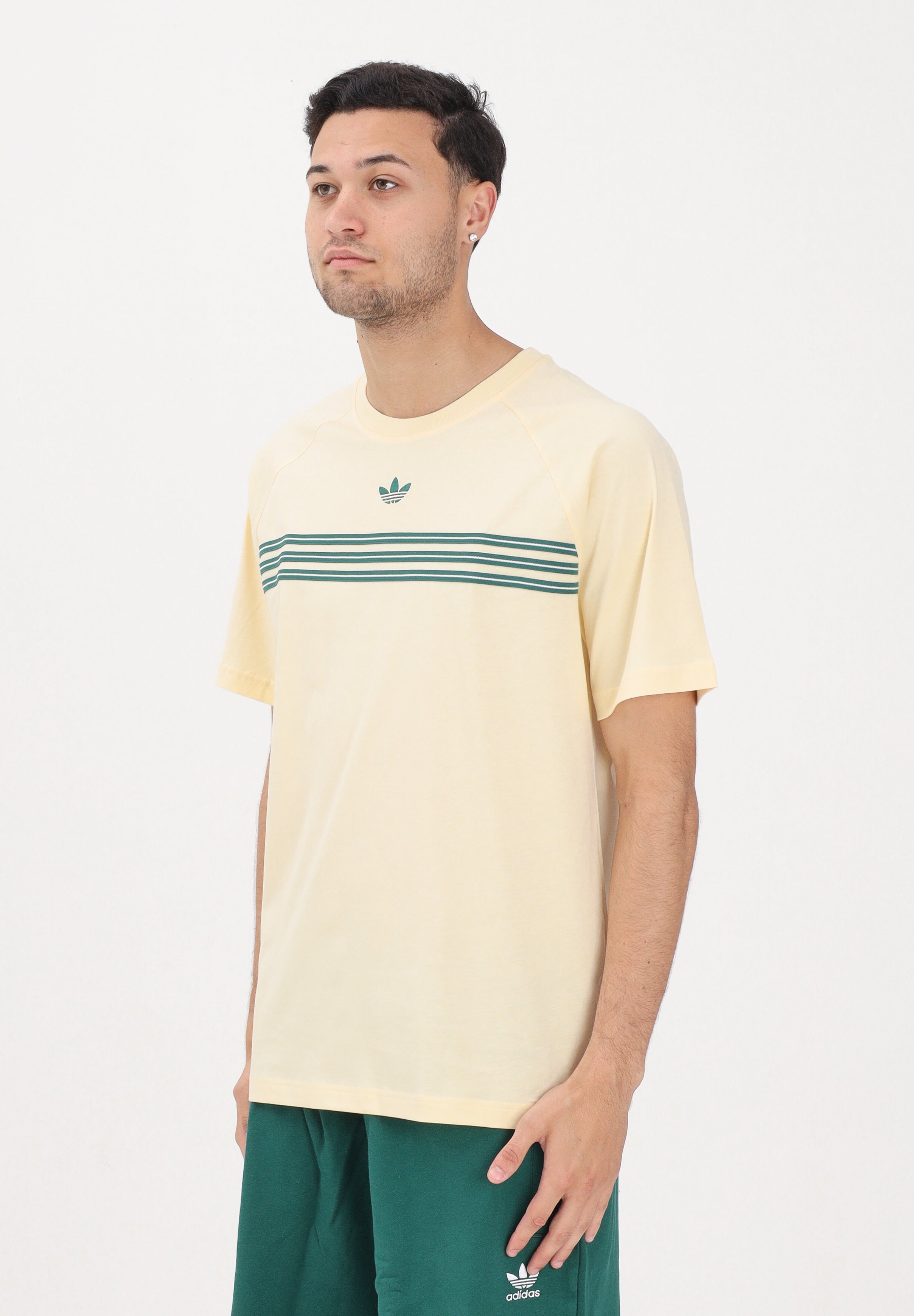 ADIDAS ORIGINALS t-shirt sportiva Men's Pastel Yellow Sports T-shirt panna e verde uomo. KR7217 . ADIDAS ORIGINALS