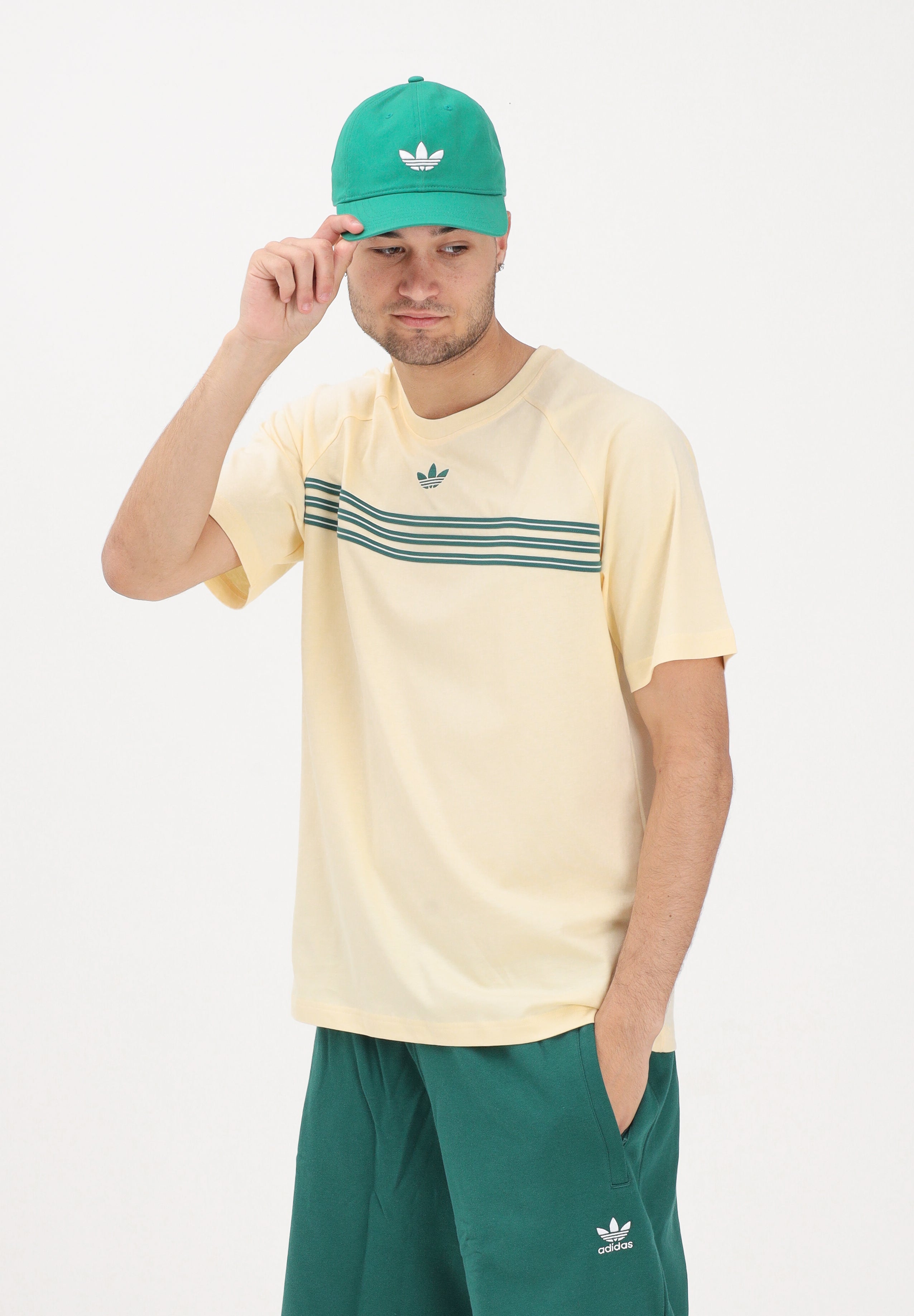 ADIDAS ORIGINALS t-shirt sportiva Men's Pastel Yellow Sports T-shirt panna e verde uomo. KR7217 . ADIDAS ORIGINALS