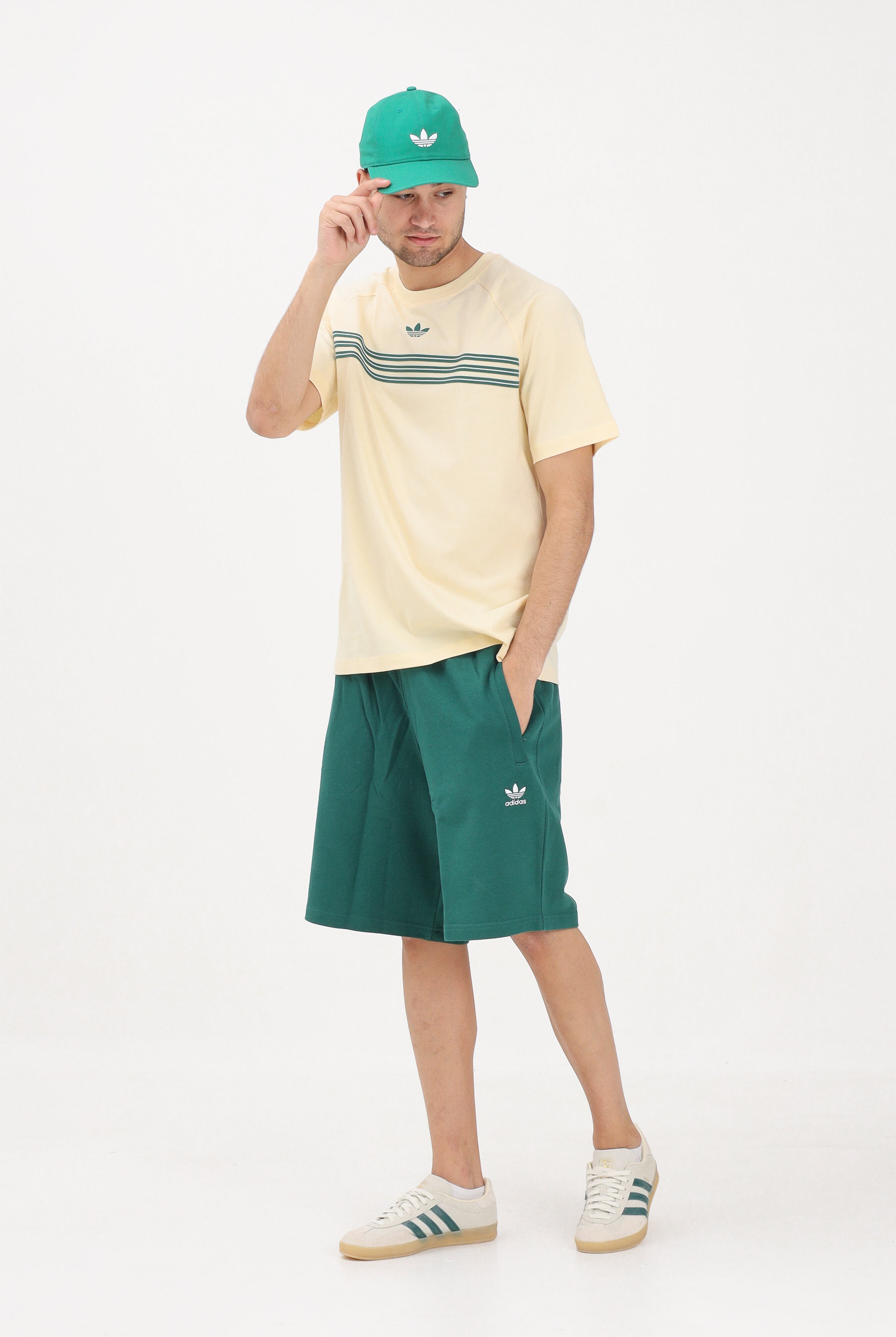 ADIDAS ORIGINALS t-shirt sportiva Men's Pastel Yellow Sports T-shirt panna e verde uomo. KR7217 . ADIDAS ORIGINALS