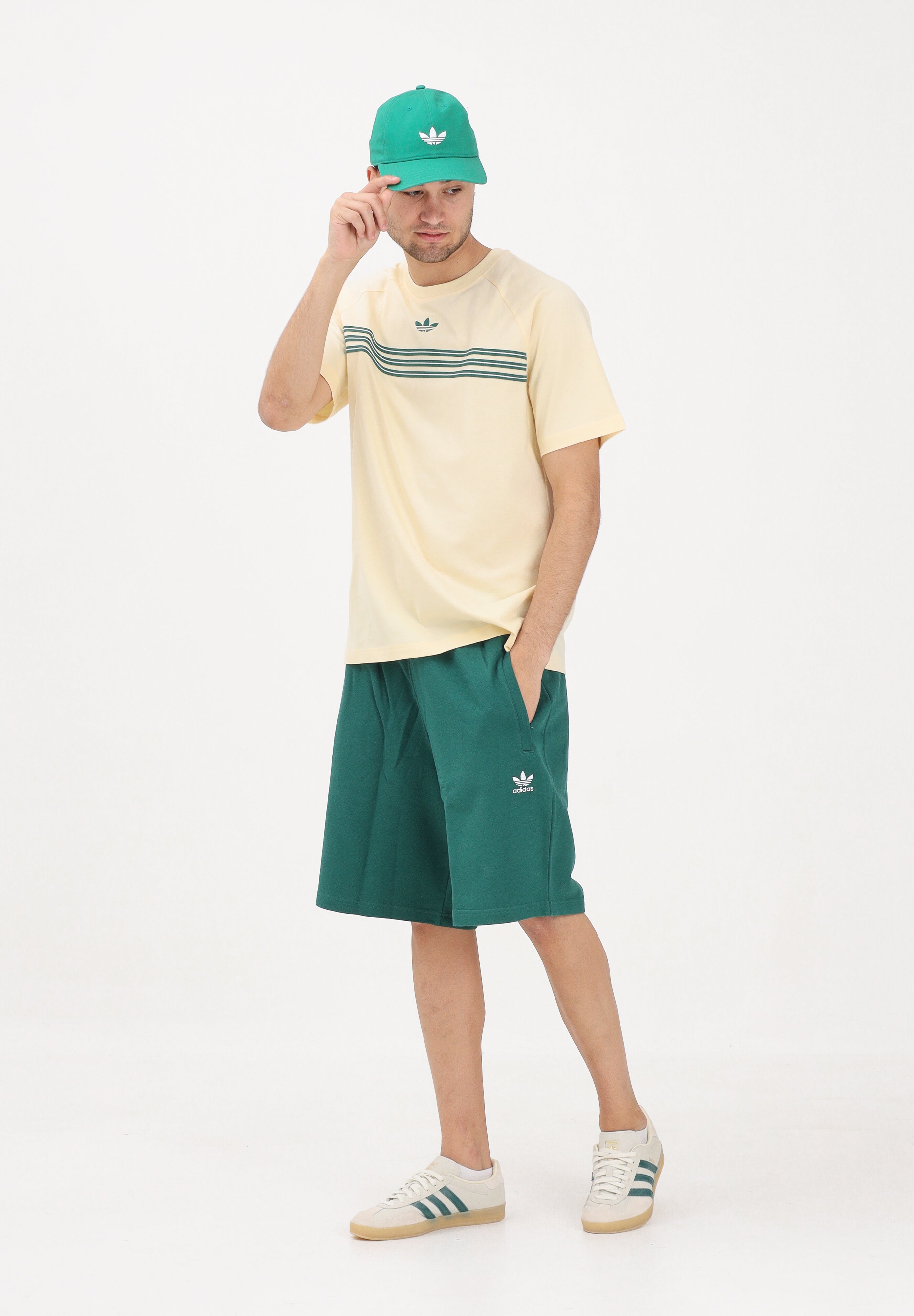 ADIDAS ORIGINALS t-shirt sportiva Men's Pastel Yellow Sports T-shirt panna e verde uomo. KR7217 . ADIDAS ORIGINALS