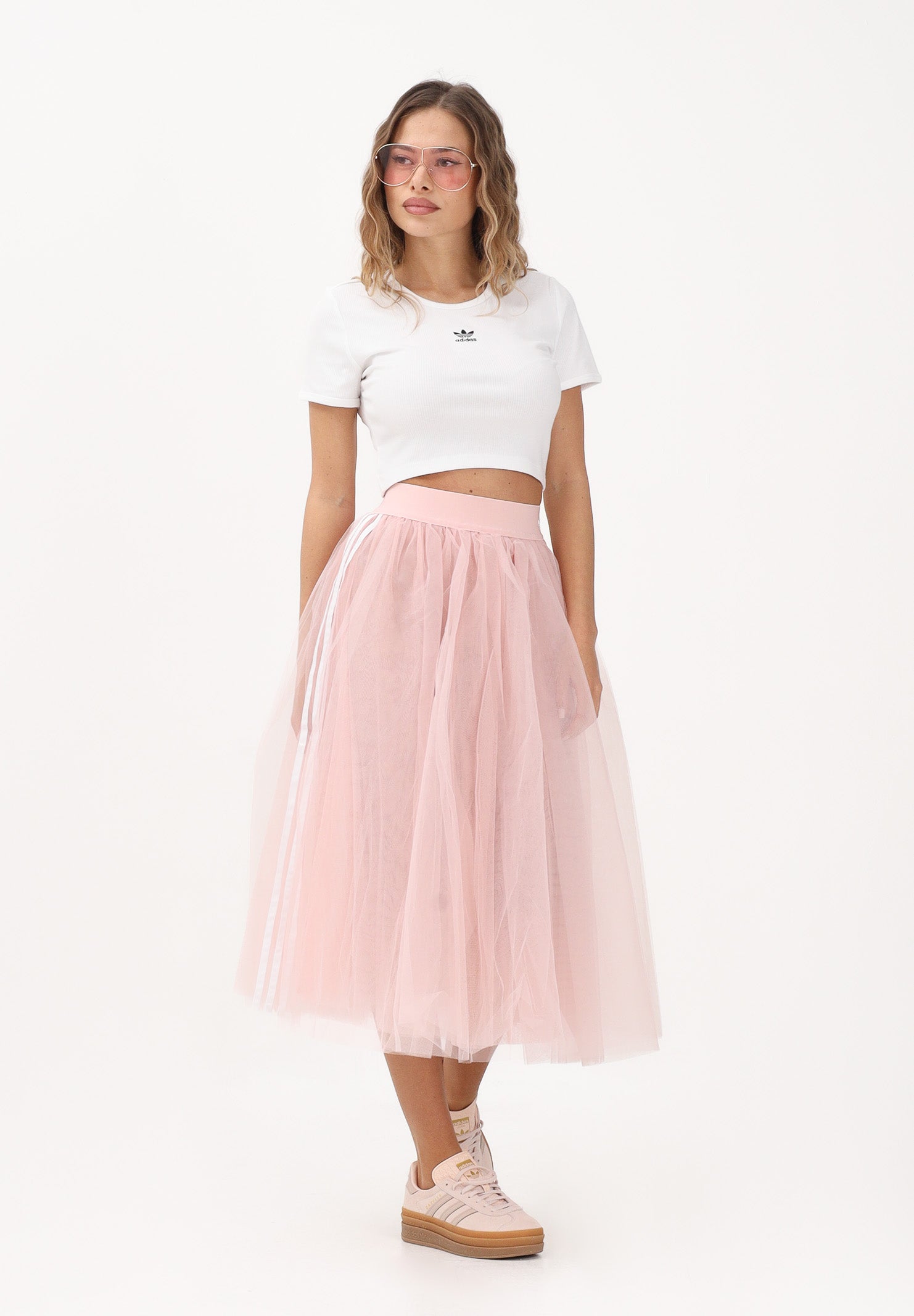 ADIDAS ORIGINALS Gonna midi in tulle rosa da donna KS6562 . ADIDAS ORIGINALS