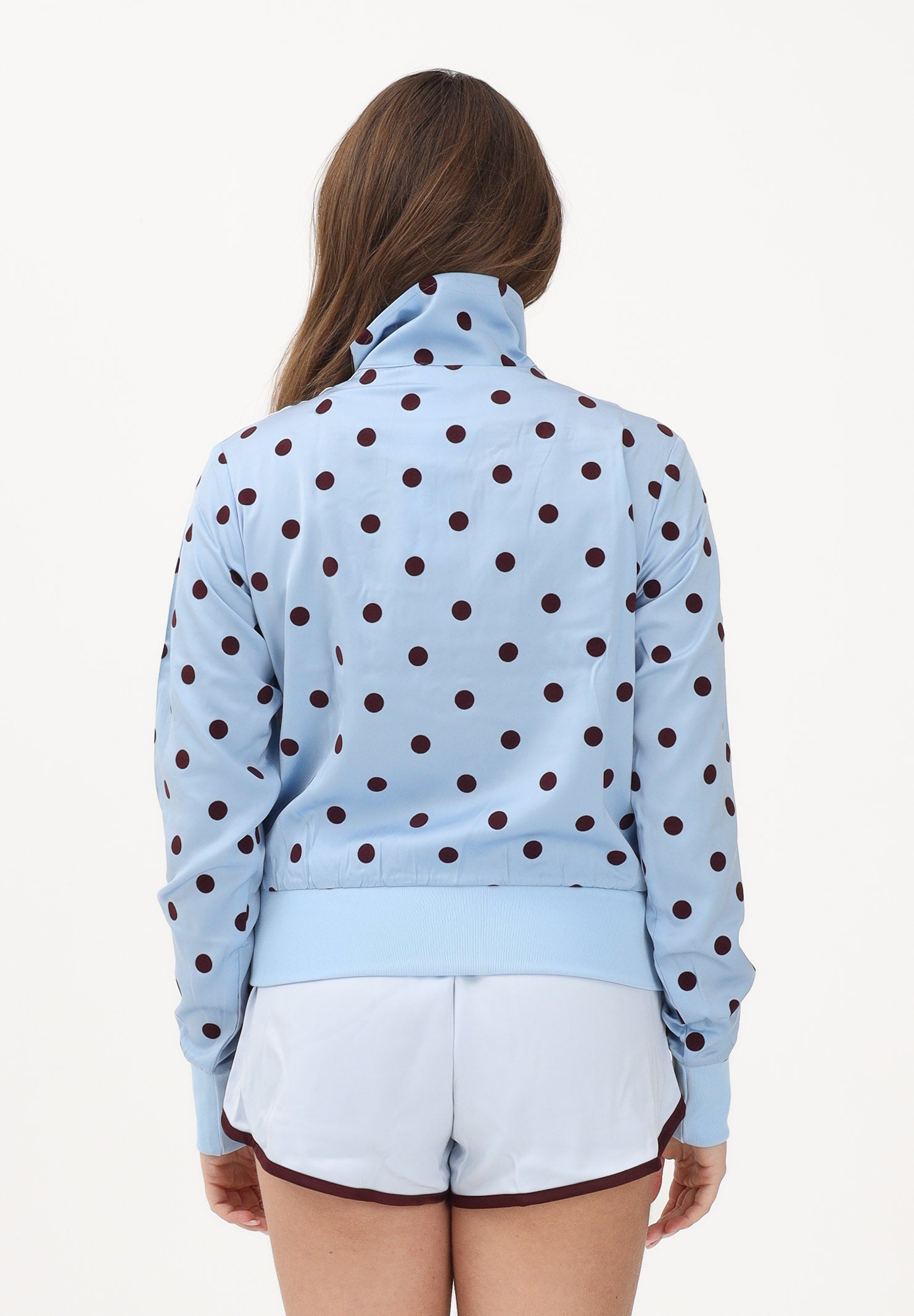 ADIDAS ORIGINALS Felpa con zip SATIN POLKA DOTS TT azzurra e bordeaux da donna KV1167 . ADIDAS ORIGINALS