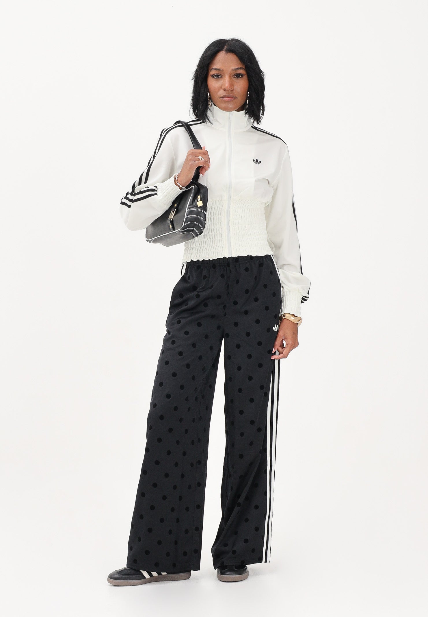 ADIDAS ORIGINALS Pantalone sportivo in raso nero da donna con pois KV1169 . ADIDAS ORIGINALS
