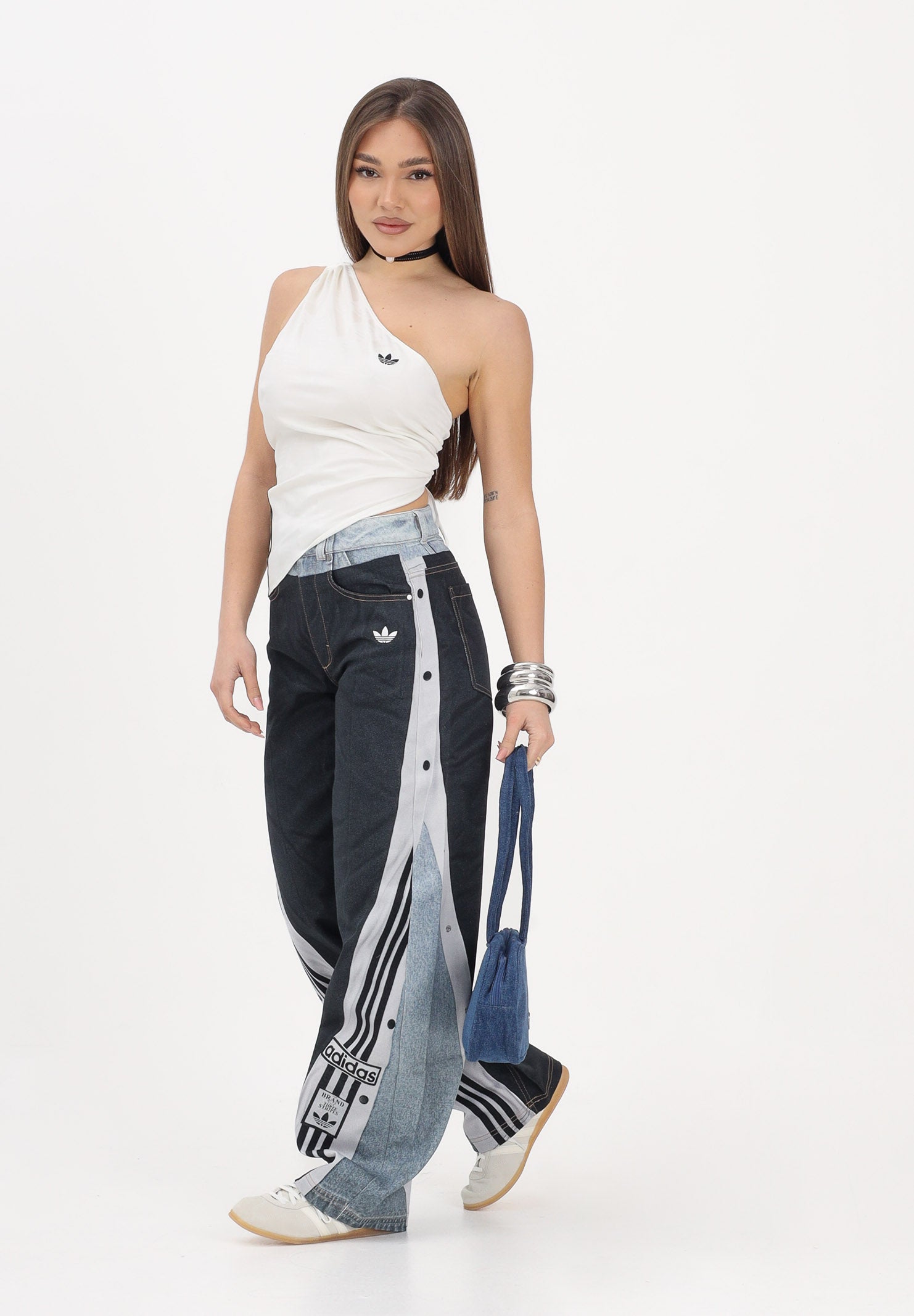 ADIDAS ORIGINALS Jeans vintage Adibreak con stampa Dead in denim chiaro e nero da donna KW4516 . ADIDAS ORIGINALS