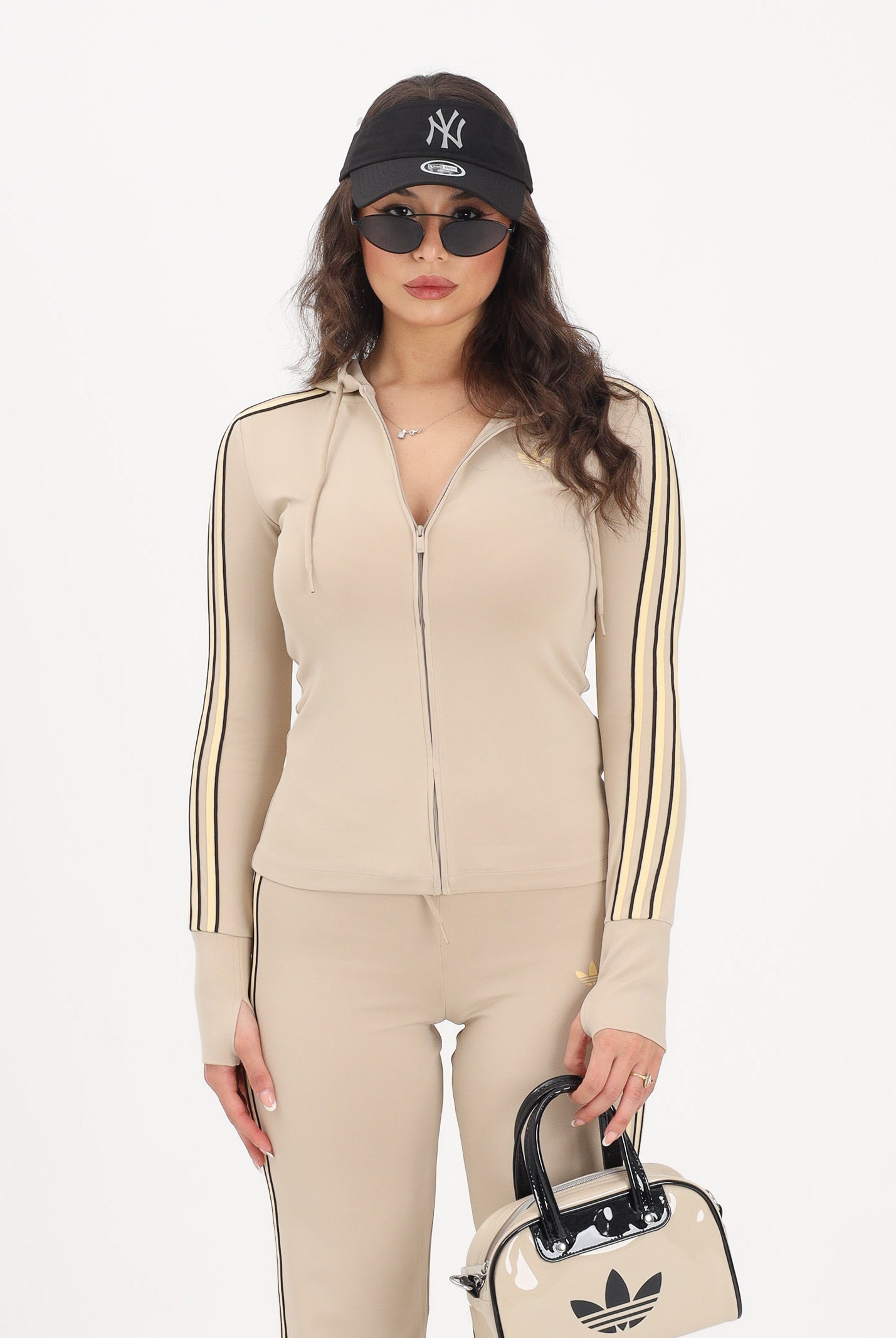 ADIDAS ORIGINALS Felpa con zip Trefoil beige da donna KW4551 . ADIDAS ORIGINALS