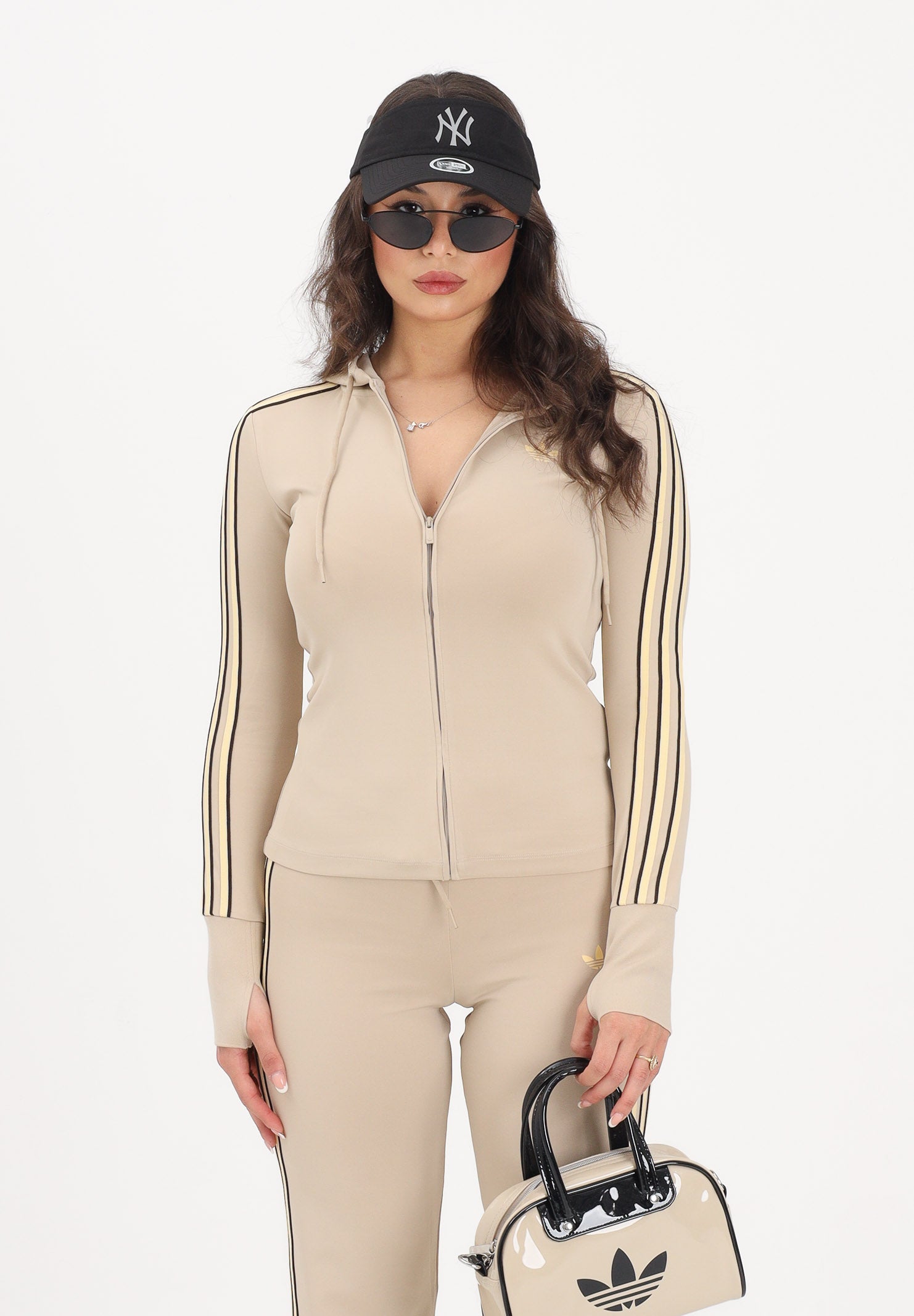ADIDAS ORIGINALS Felpa con zip Trefoil beige da donna KW4551 . ADIDAS ORIGINALS