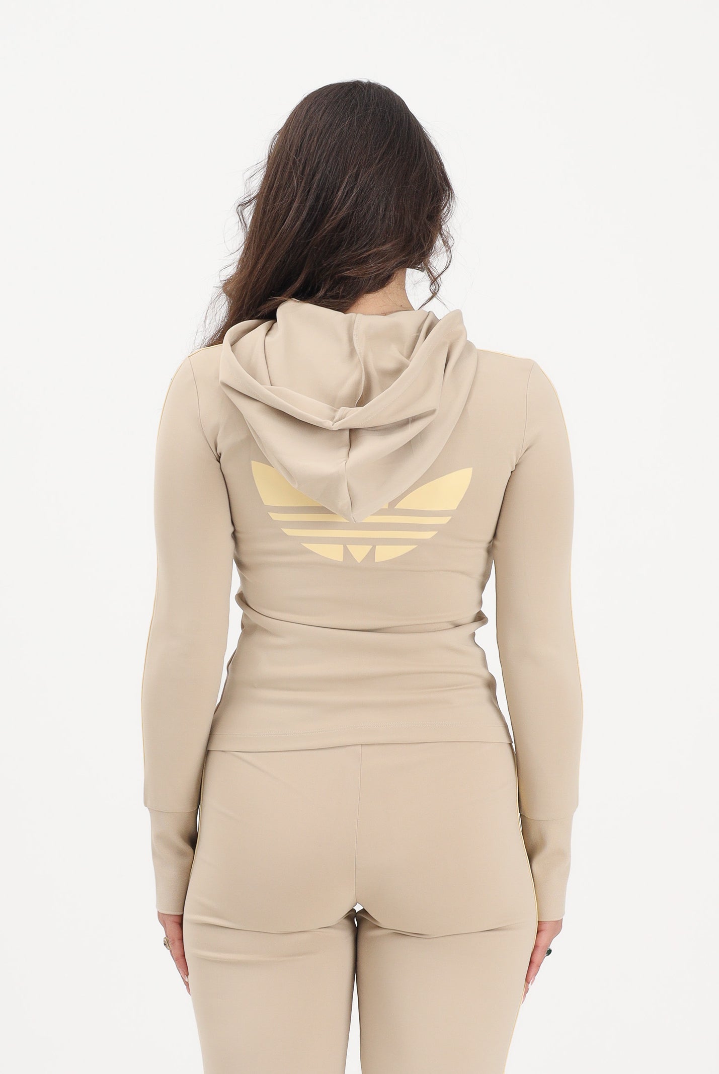 ADIDAS ORIGINALS Felpa con zip Trefoil beige da donna KW4551 . ADIDAS ORIGINALS