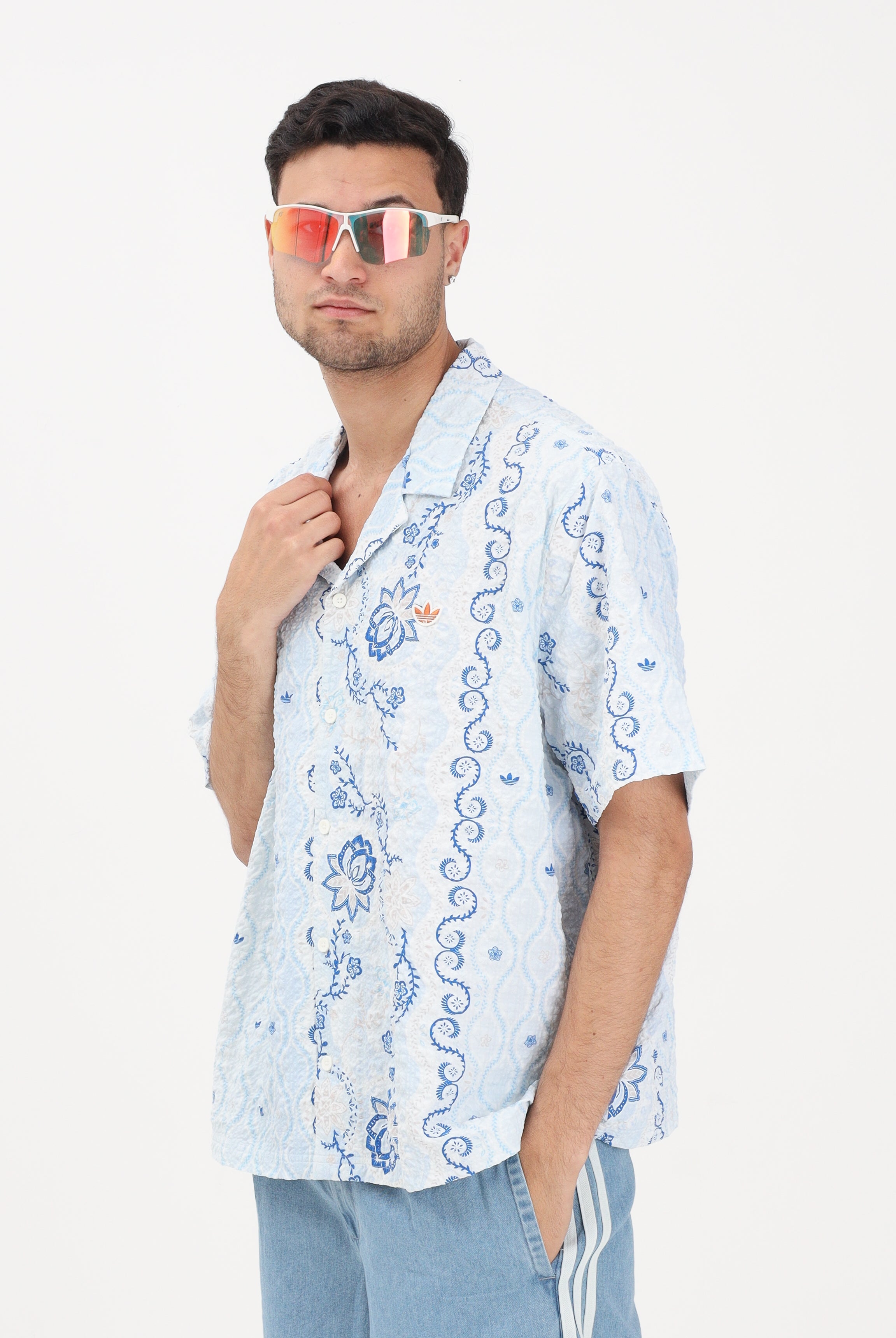 ADIDAS ORIGINALS Camicia a manica corta RESORT azzurra da uomo KX1225 . ADIDAS ORIGINALS