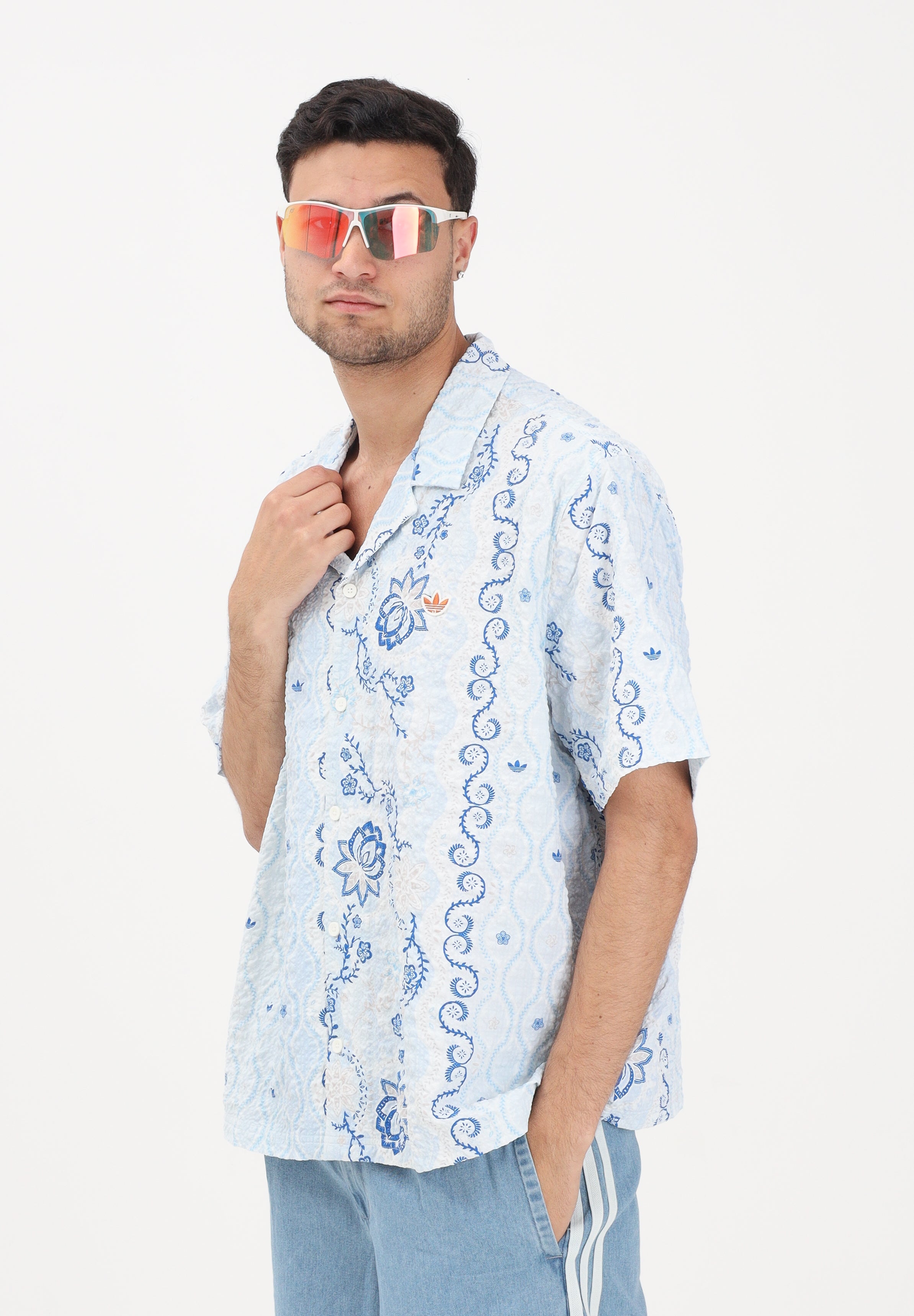 ADIDAS ORIGINALS Camicia a manica corta RESORT azzurra da uomo KX1225 . ADIDAS ORIGINALS