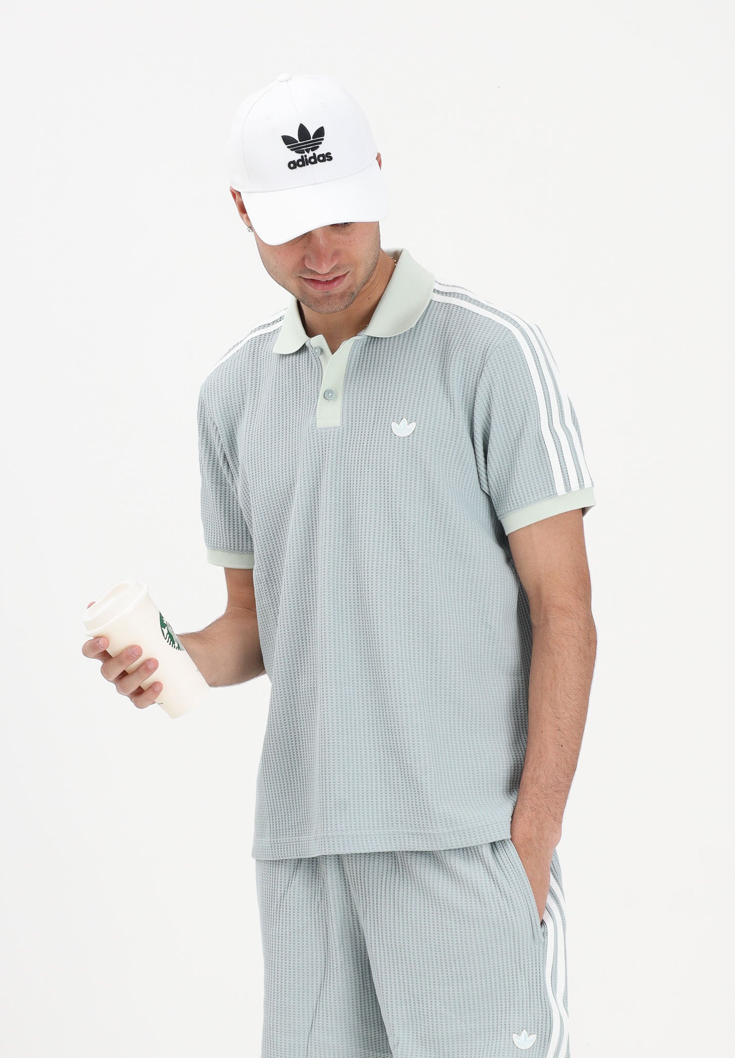 ADIDAS ORIGINALS Polo a manica corta WAFFLE KNIT salvia da uomo KX1231 . ADIDAS ORIGINALS