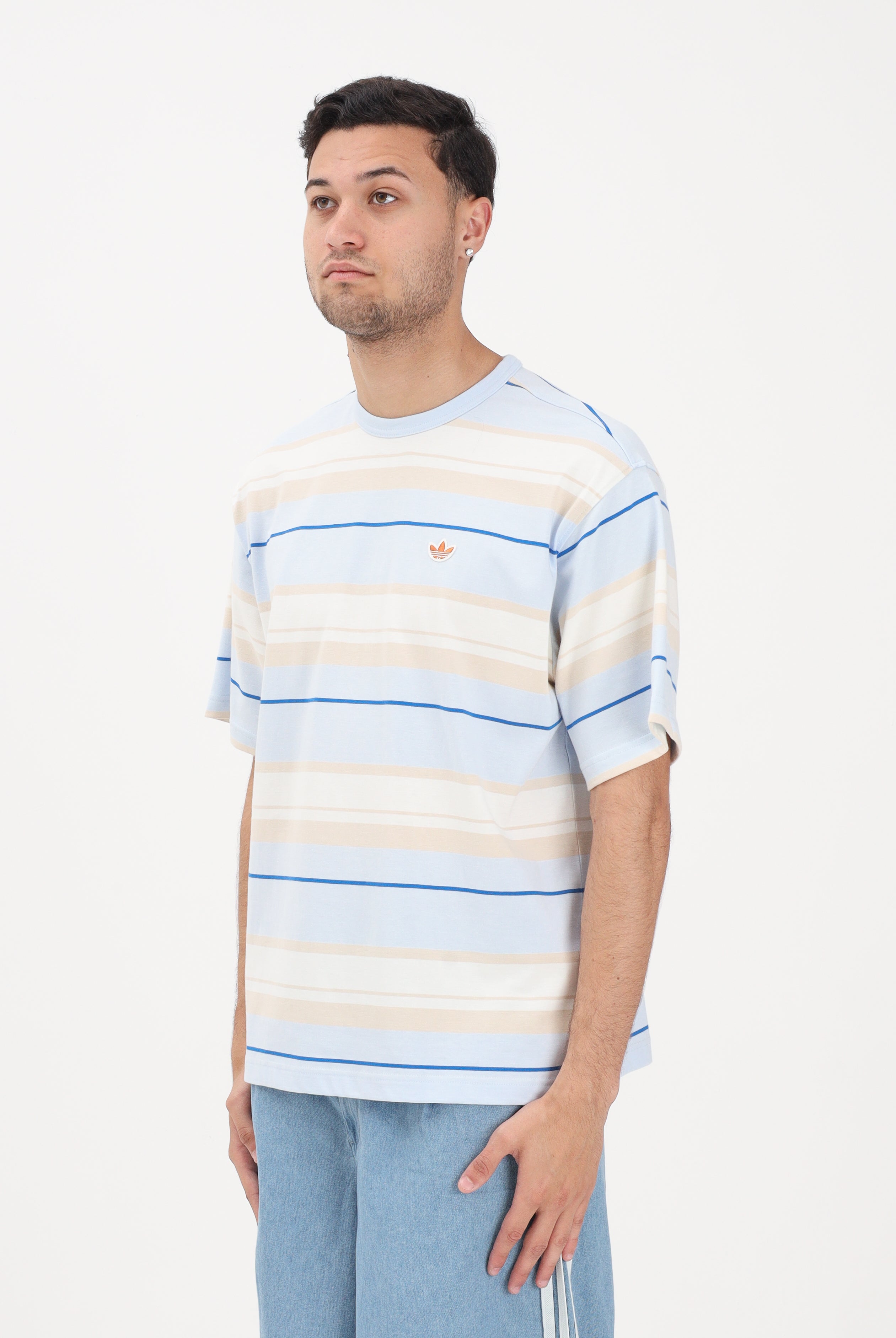 ADIDAS ORIGINALS T-shirt a manica corta azzurra da uomo con motivo a righe KX1268 . ADIDAS ORIGINALS
