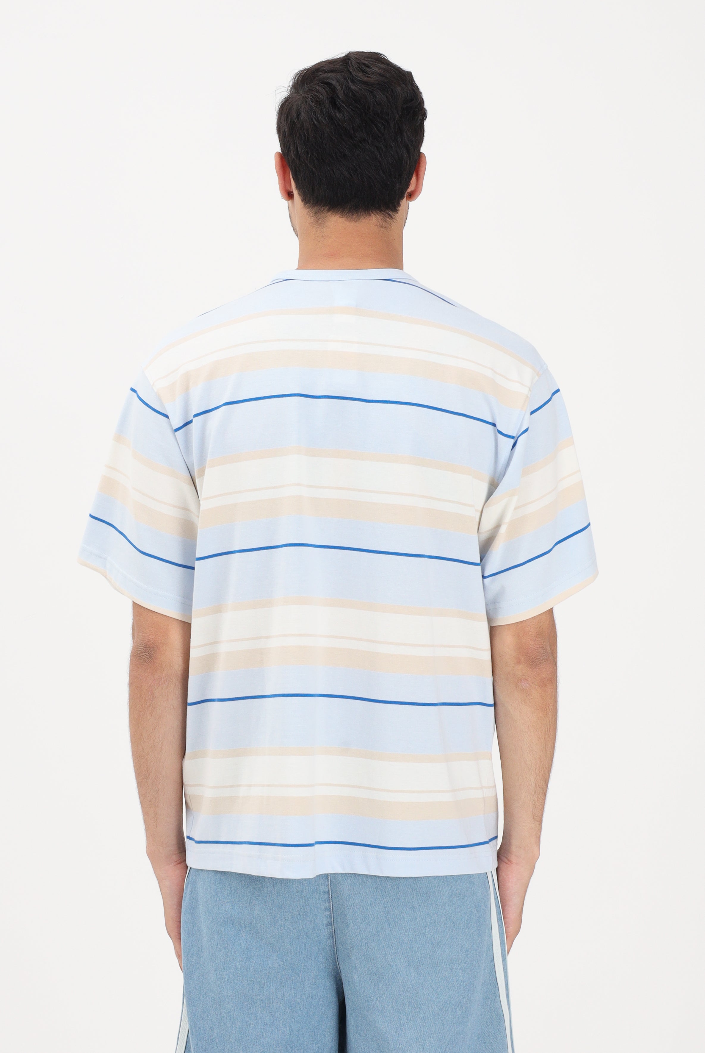 ADIDAS ORIGINALS T-shirt a manica corta azzurra da uomo con motivo a righe KX1268 . ADIDAS ORIGINALS