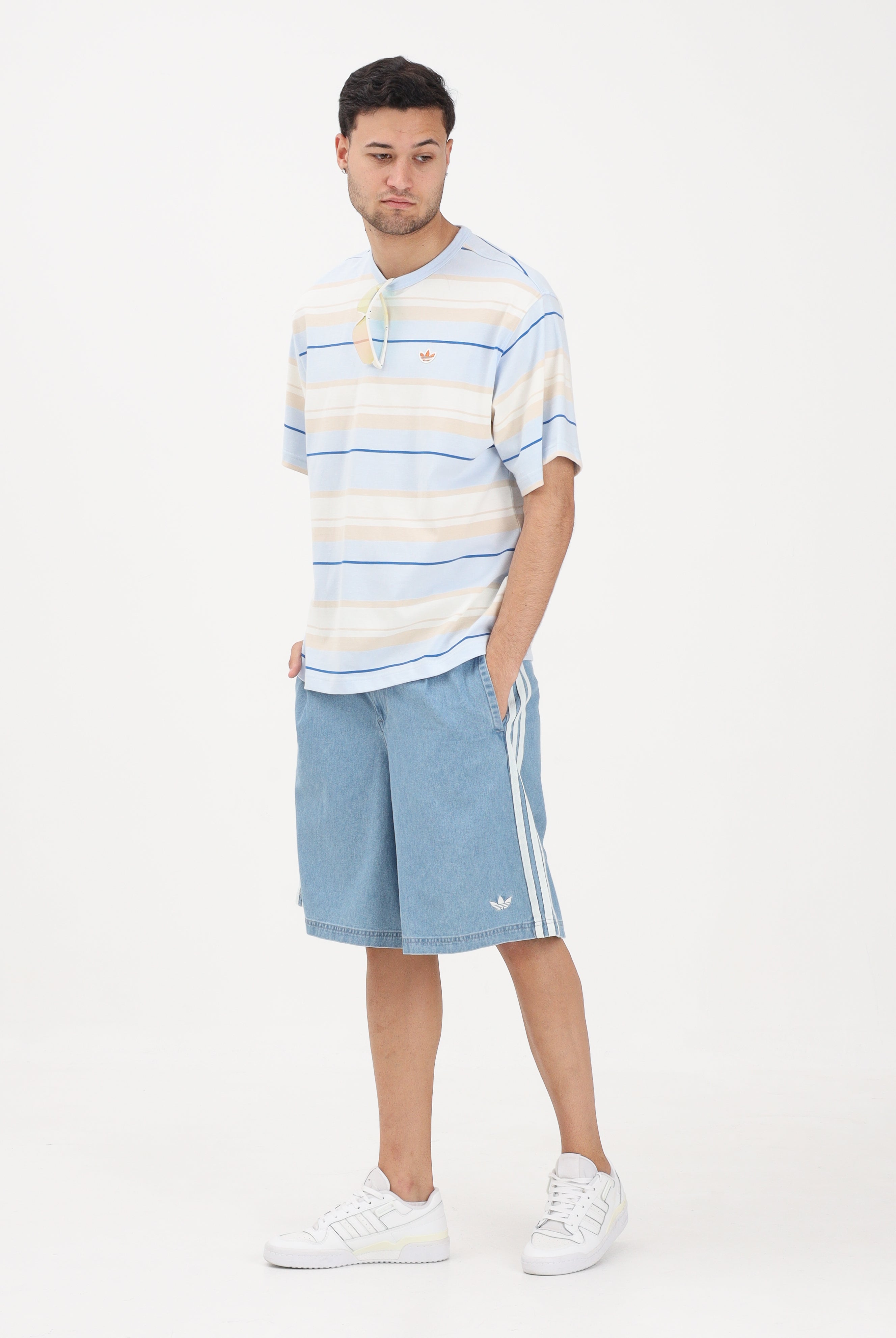 ADIDAS ORIGINALS T-shirt a manica corta azzurra da uomo con motivo a righe KX1268 . ADIDAS ORIGINALS