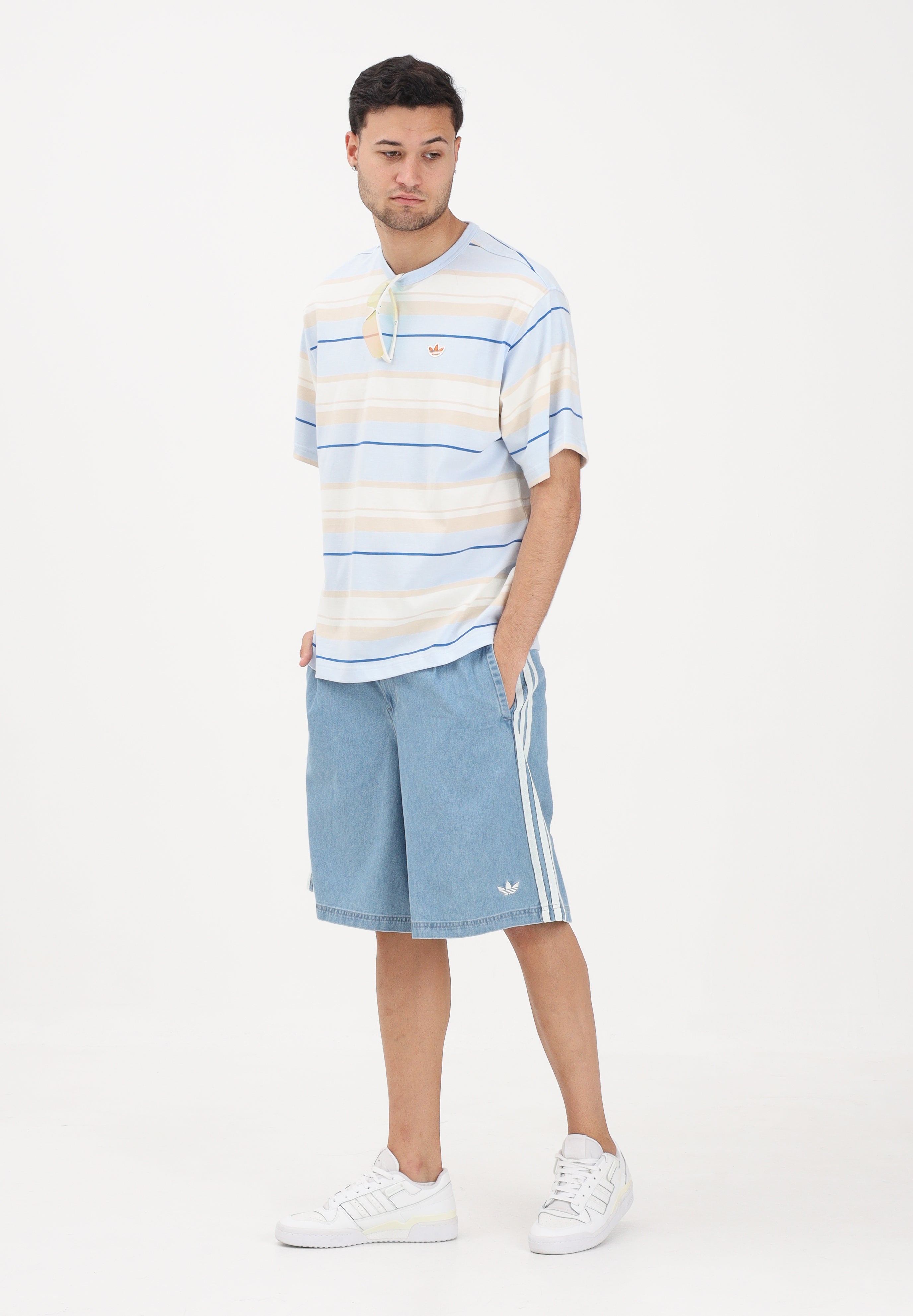 ADIDAS ORIGINALS T-shirt a manica corta azzurra da uomo con motivo a righe KX1268 . ADIDAS ORIGINALS