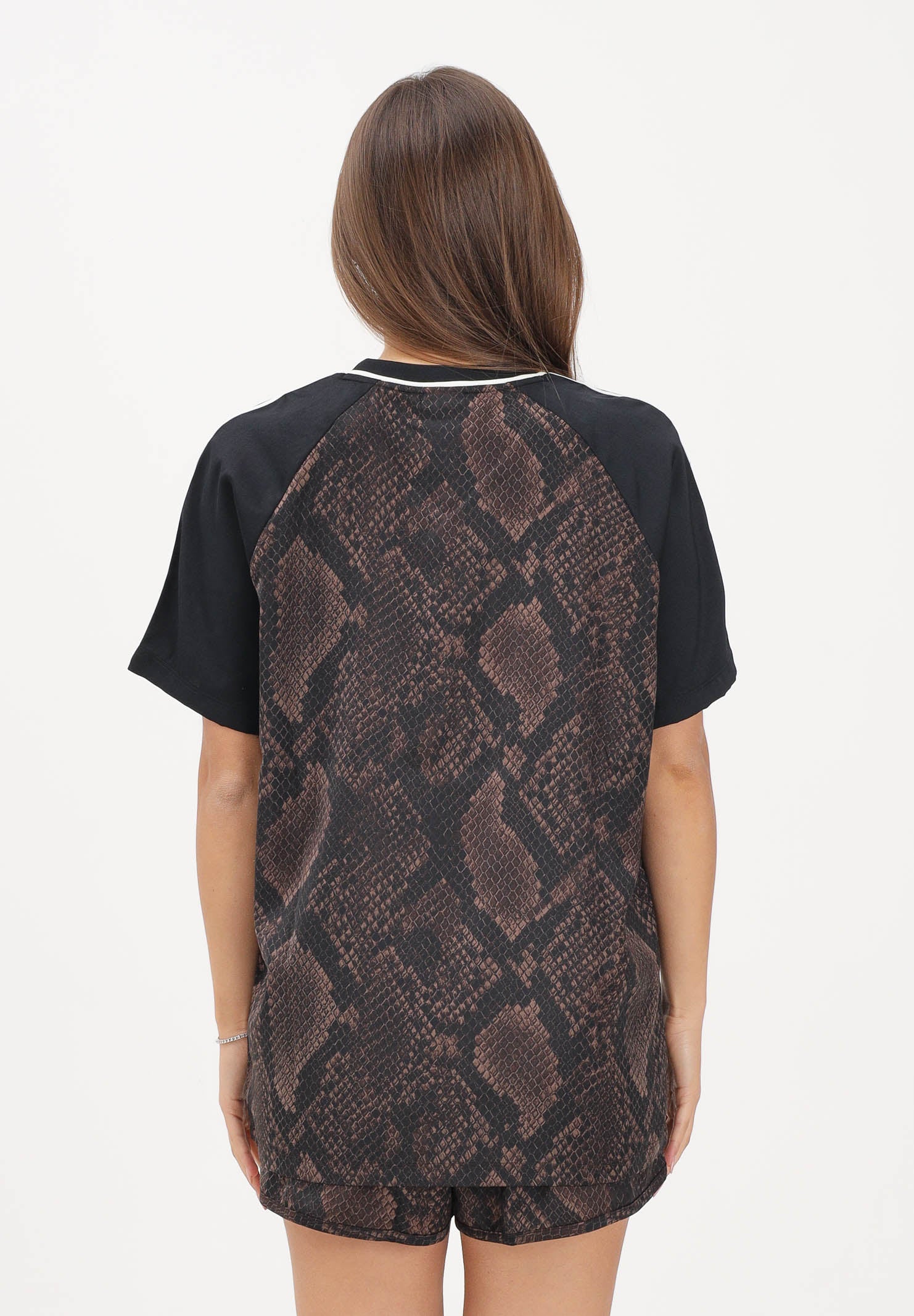 ADIDAS ORIGINALS t-shirt con stampa pitone marrone e nero donna. KX1898 . ADIDAS ORIGINALS